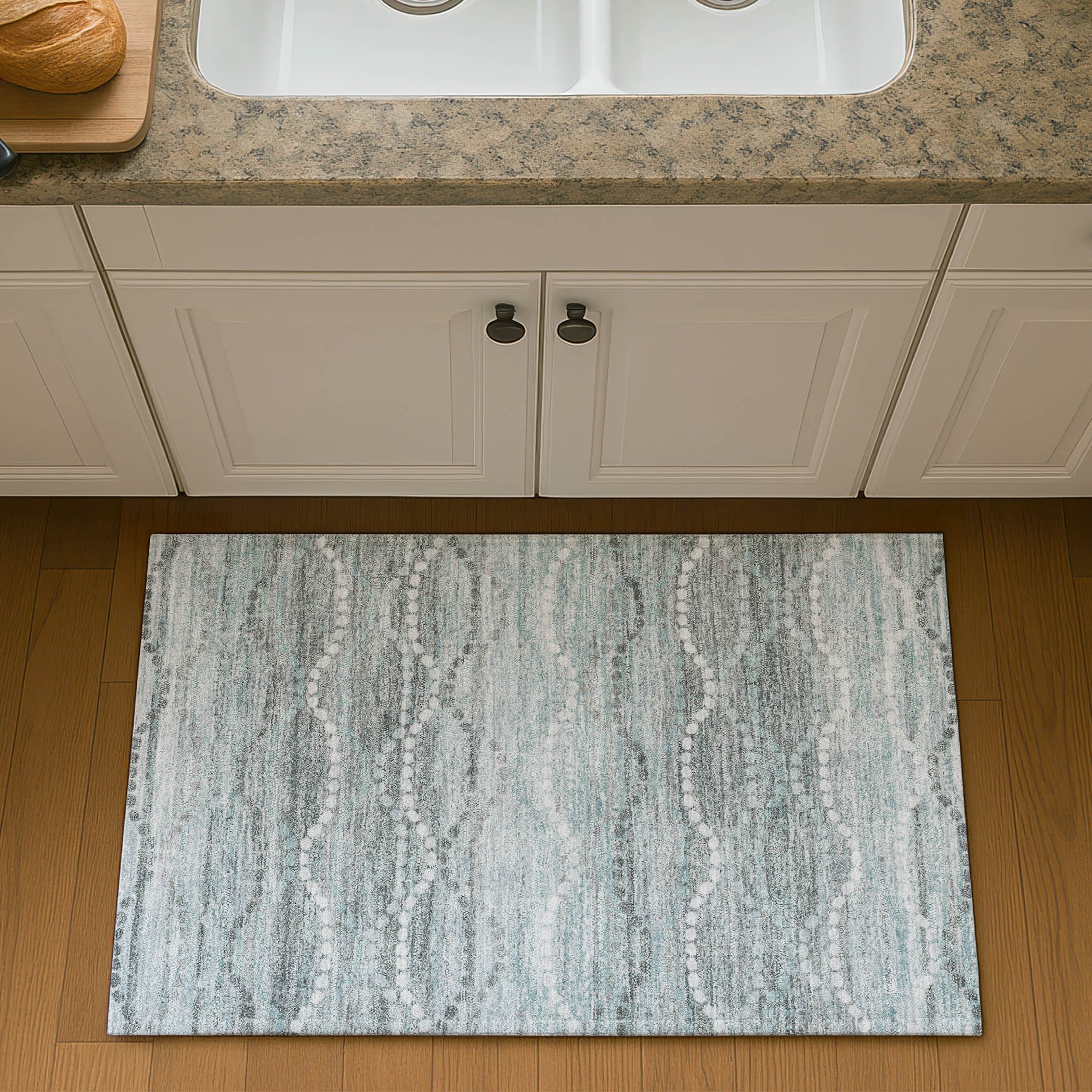 Queenstown Machine Washable Transitional Teal Rug 1'8" x 2'6" #shape_Rectangle