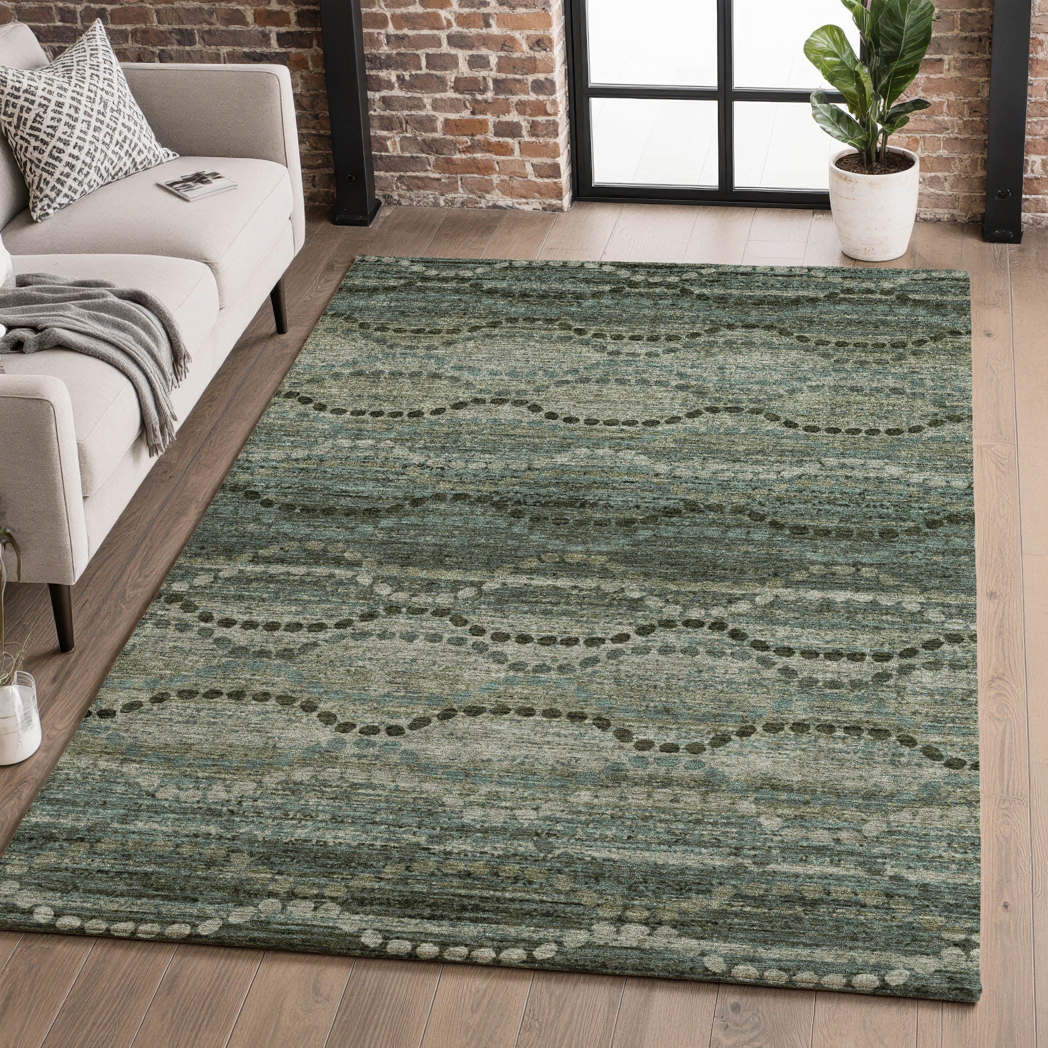 Athens Machine Washable Transitional Aloe Green Rug 2'6" x 3'10" #shape_Rectangle
