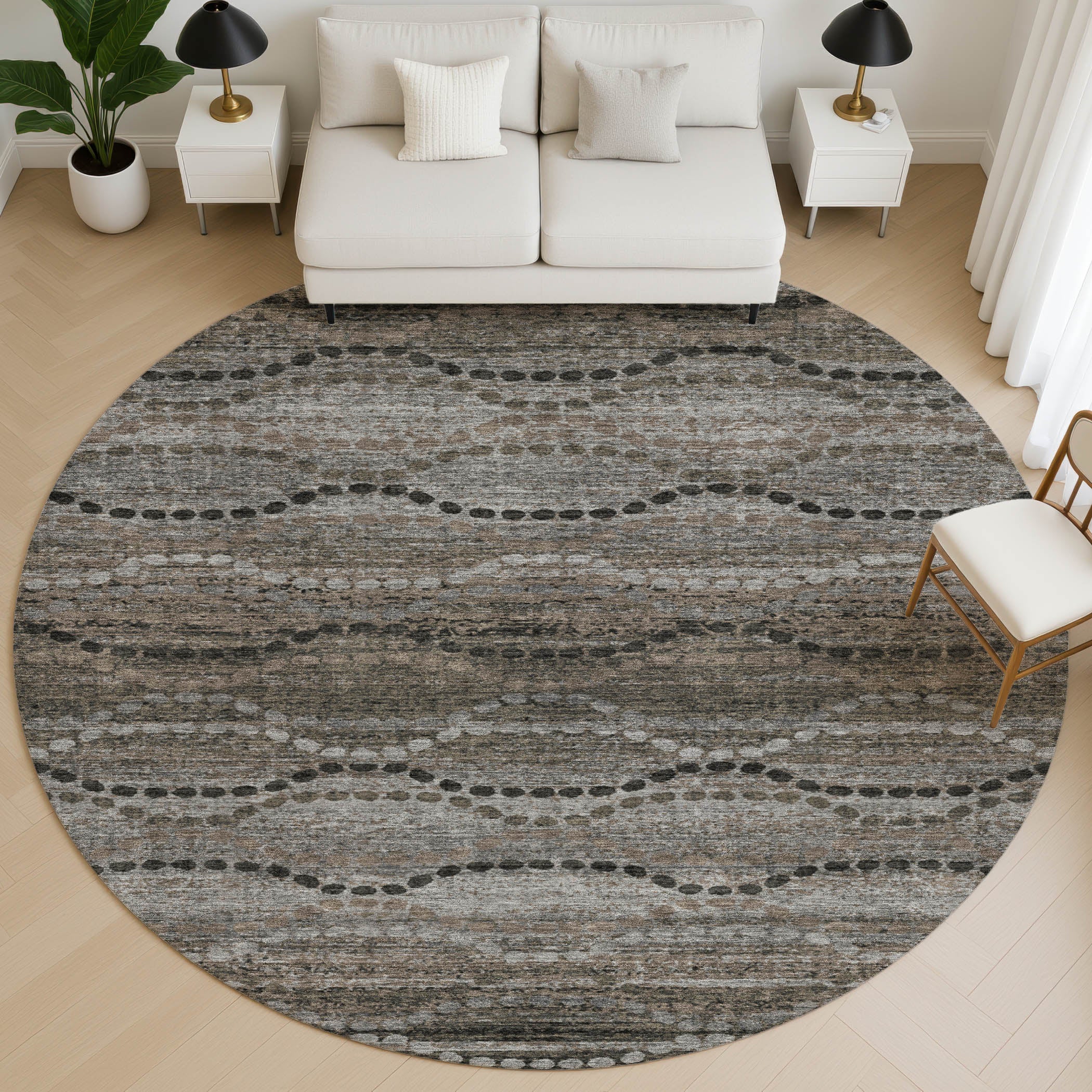 Athens Machine Washable Transitional Chocolate Brown Rug 8' x 8' #shape_Round