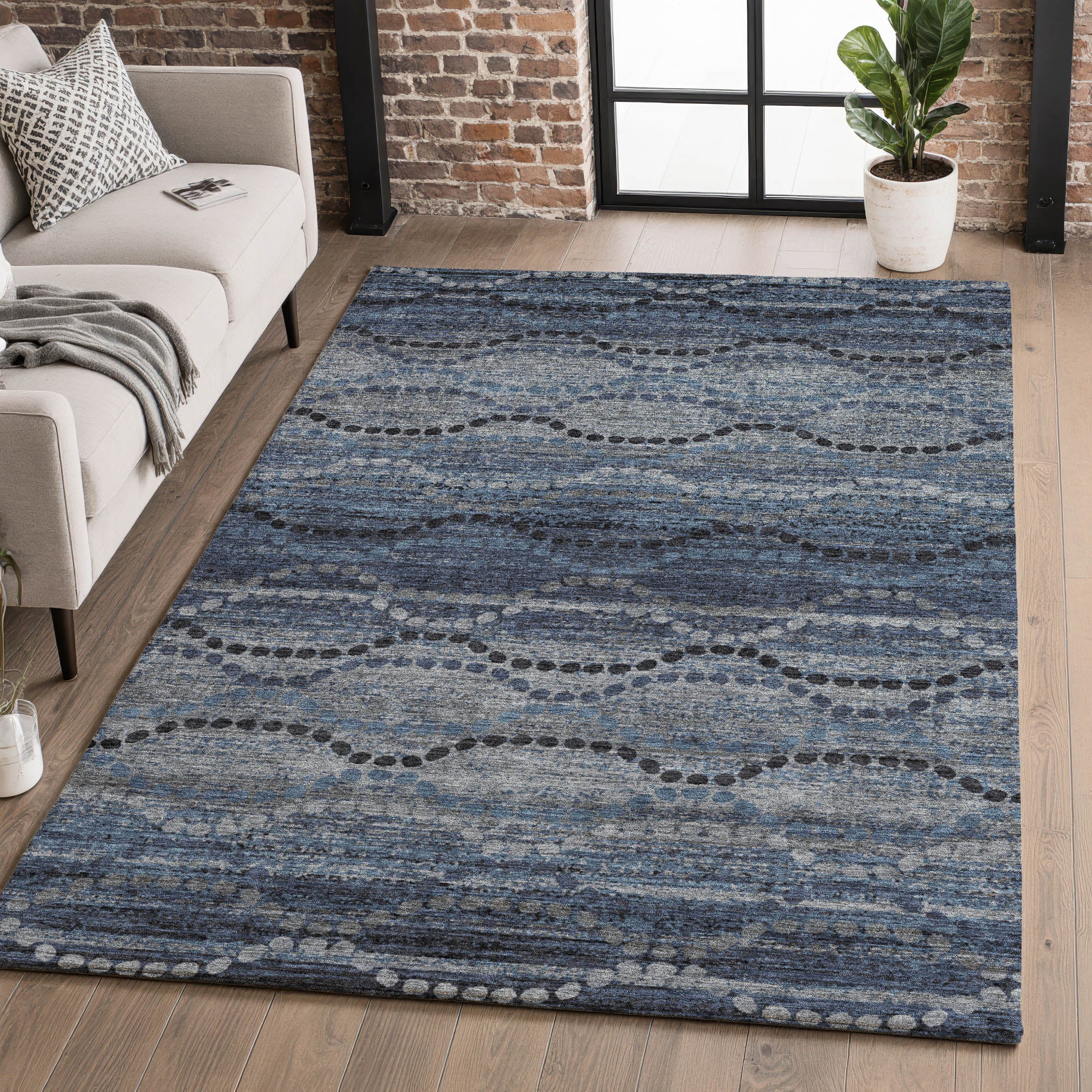Athens Machine Washable Transitional Navy Blue Rug 2'6" x 3'10" #shape_Rectangle