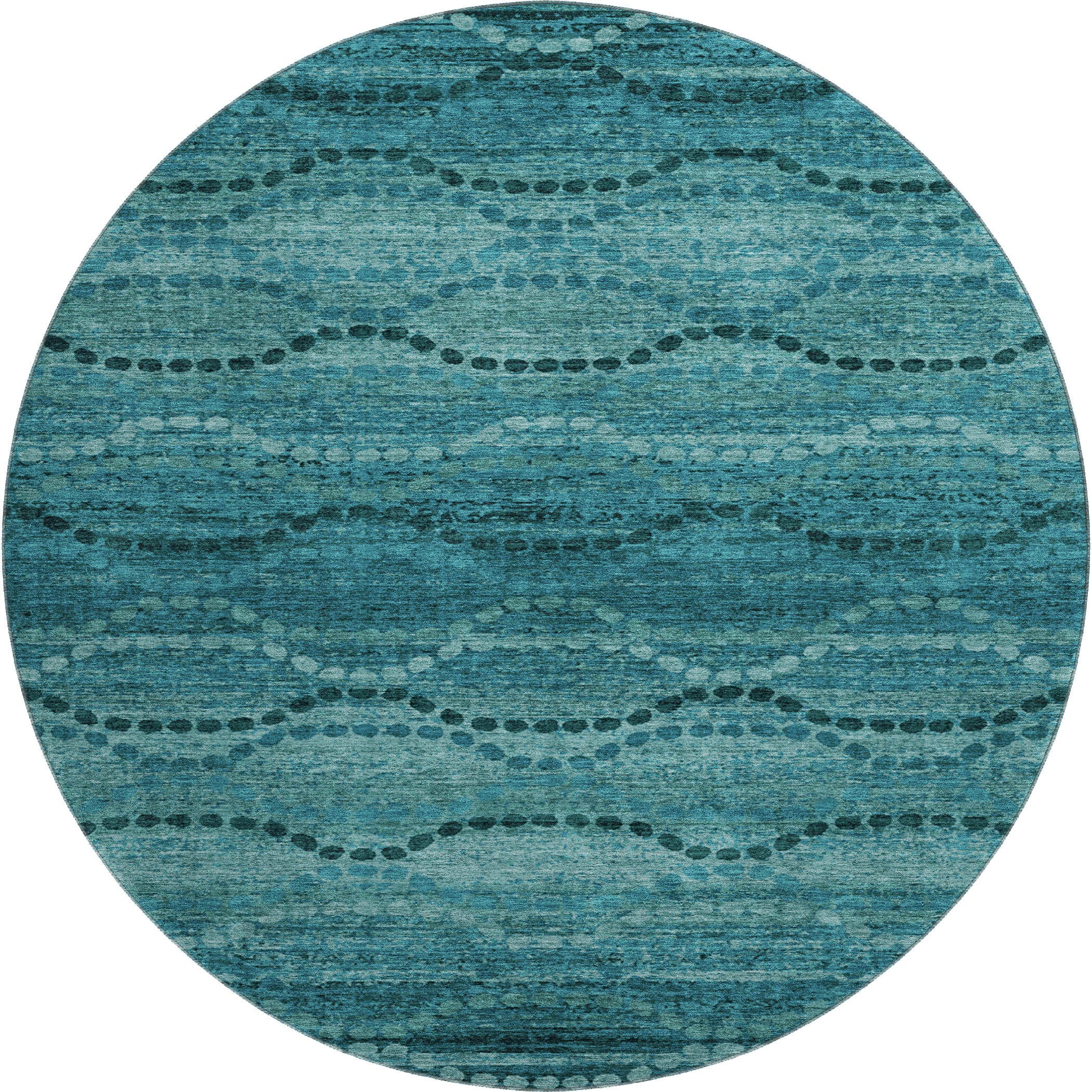 Athens Machine Washable Transitional Turquoise Teal Rug 8' x 8' #shape_Round