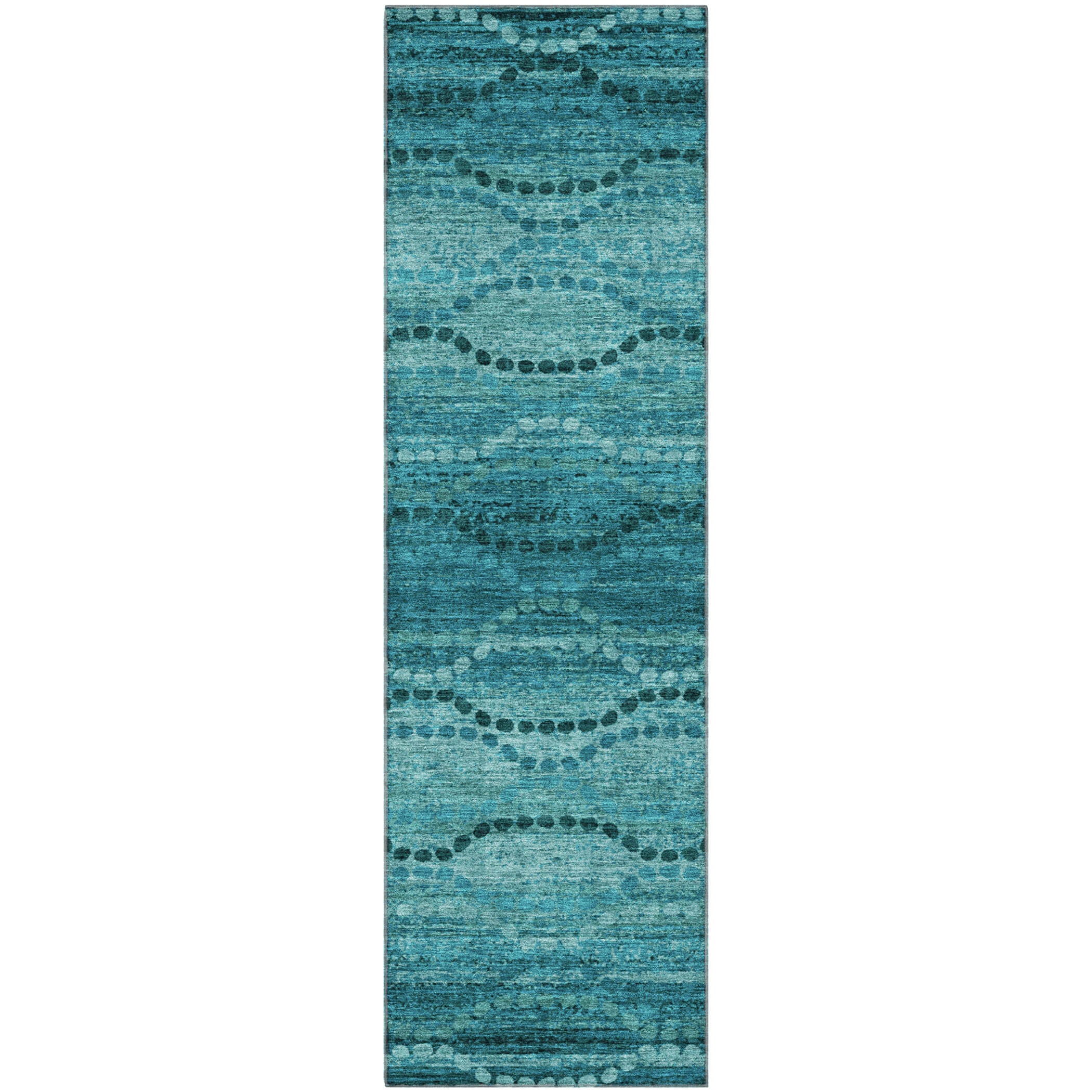 Athens Machine Washable Transitional Turquoise Teal Rug 2'3" x 7'6" #shape_Runner
