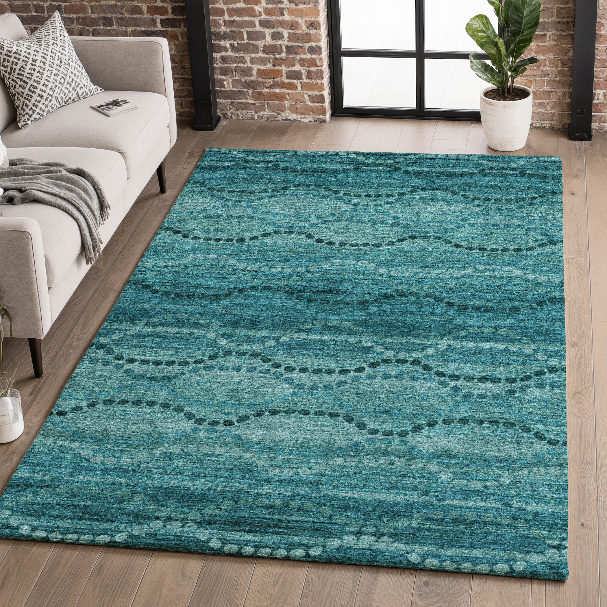 Athens Machine Washable Transitional Turquoise Teal Rug 2'6" x 3'10" #shape_Rectangle