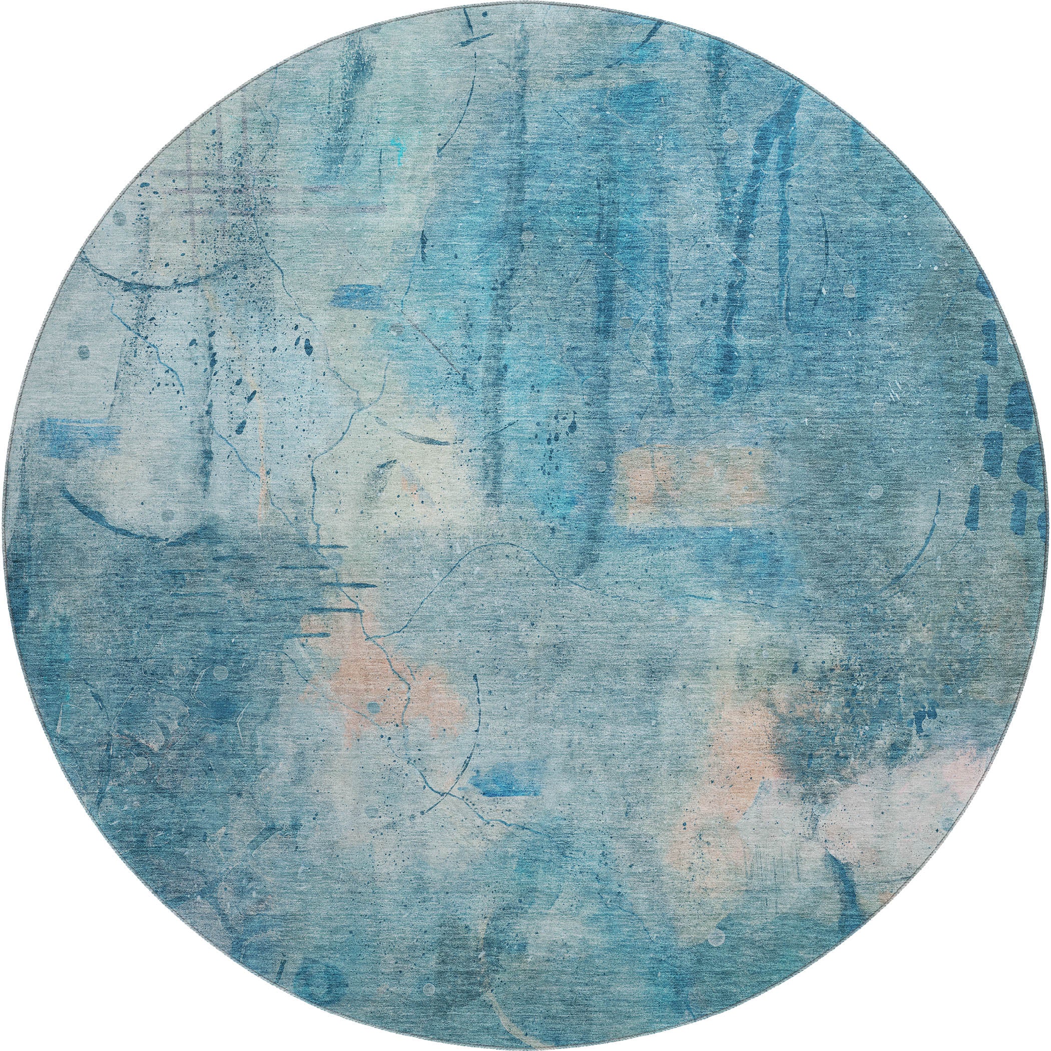 Cusco Machine Washable Transitional Blue Rug 8' x 8' #shape_Round
