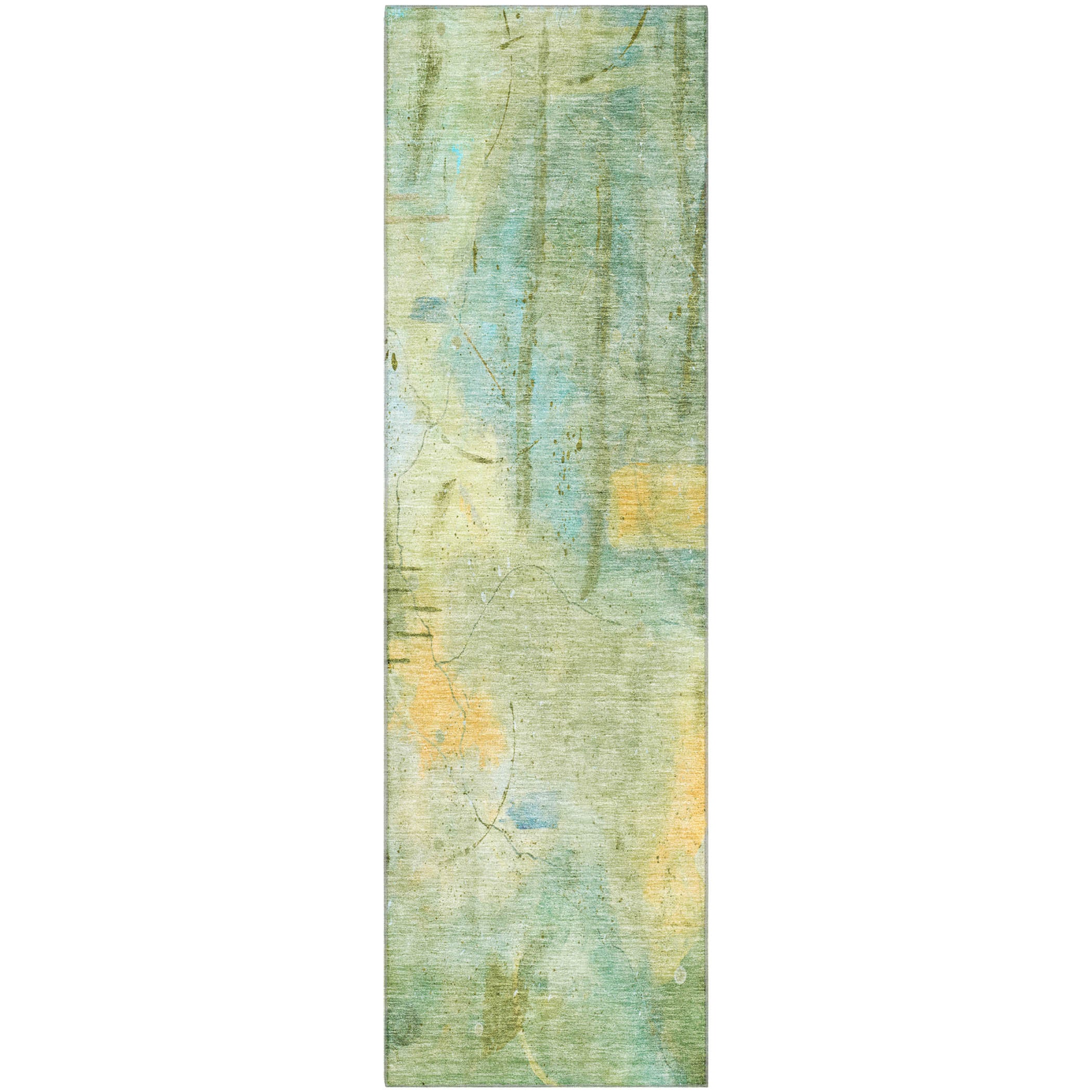 Cusco Machine Washable Transitional Sage Green Rug 2'3" x 7'6" #shape_Runner