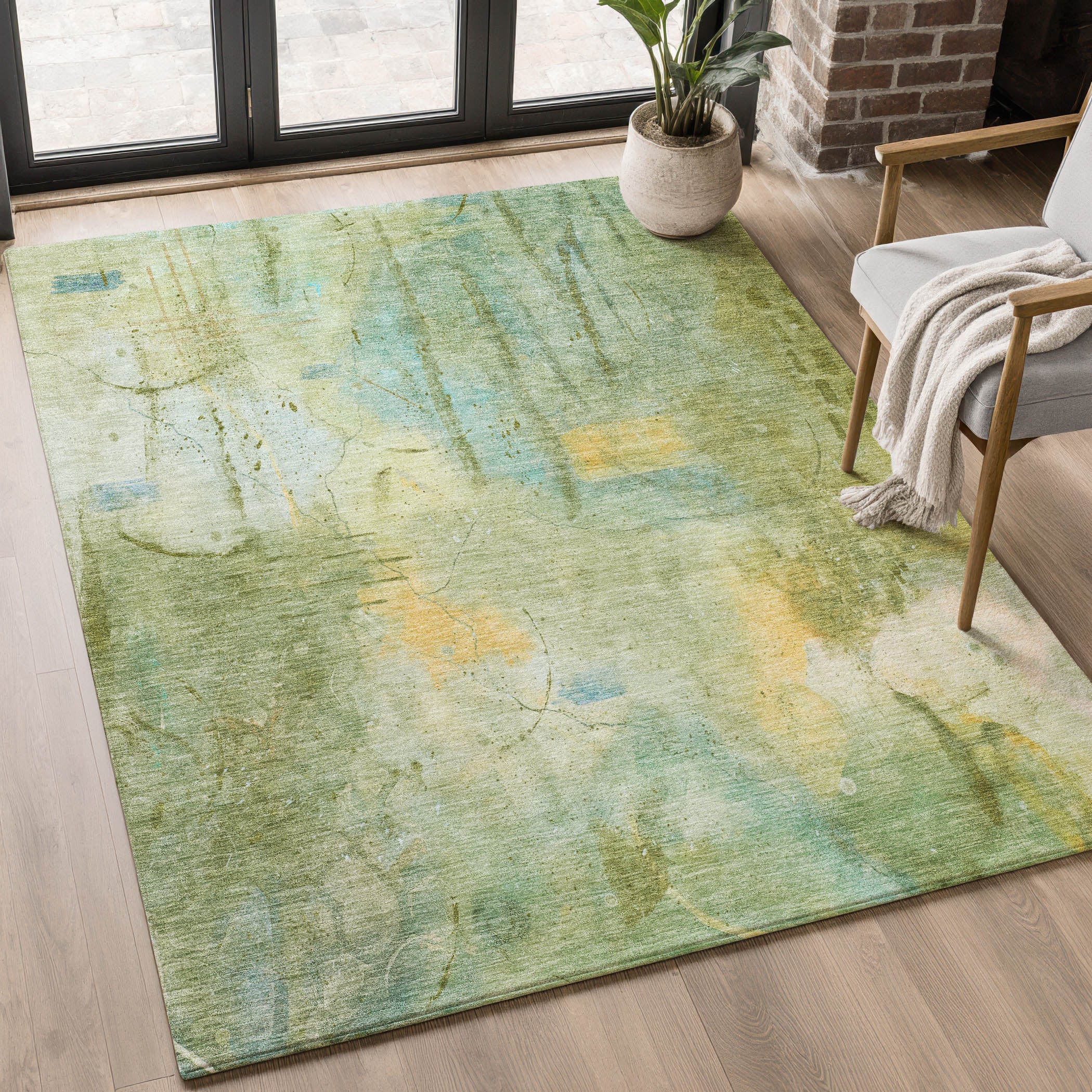 Cusco Machine Washable Transitional Sage Green Rug 2'6" x 3'10" #shape_Rectangle