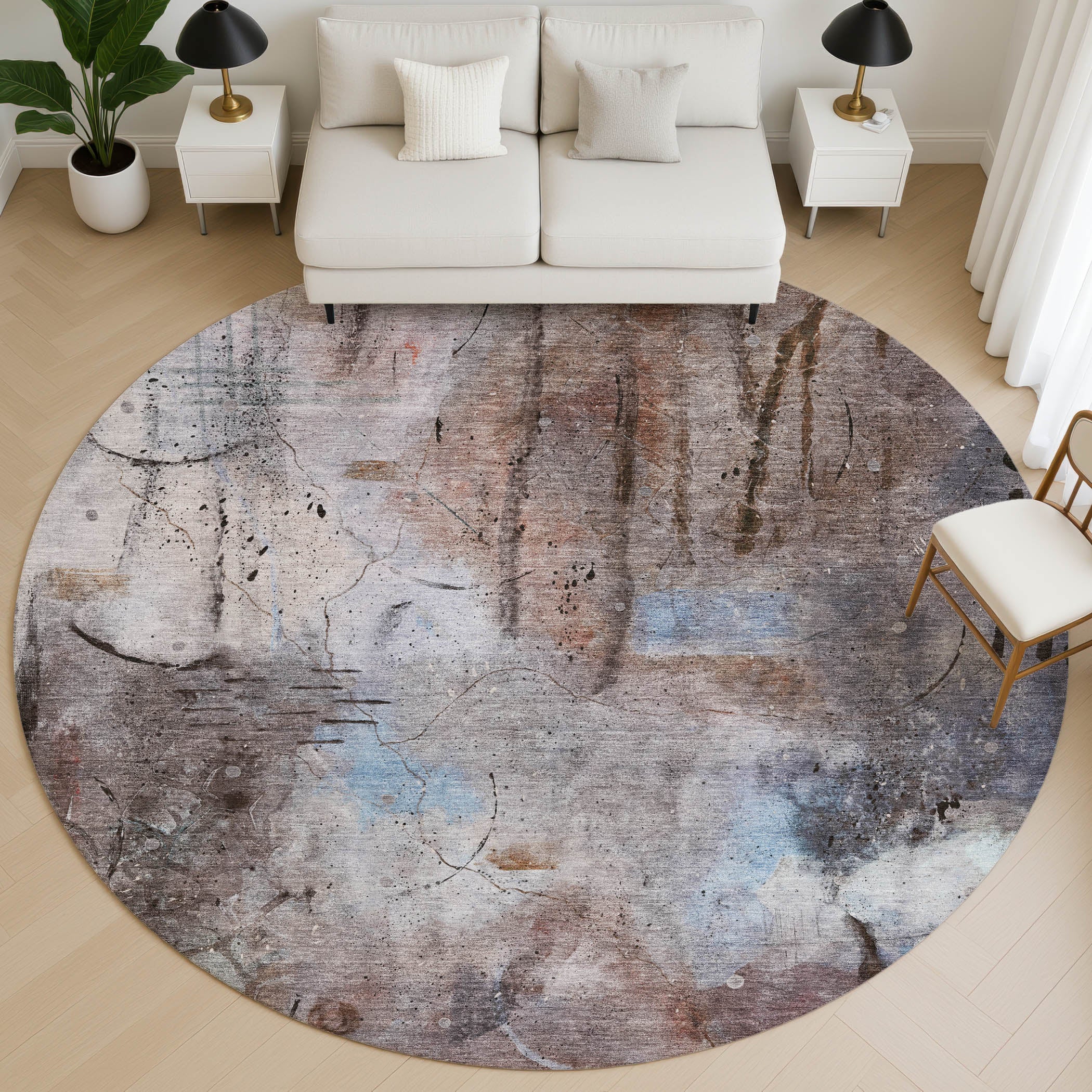Cusco Machine Washable Transitional Taupe Brown Rug 8' x 8' #shape_Round