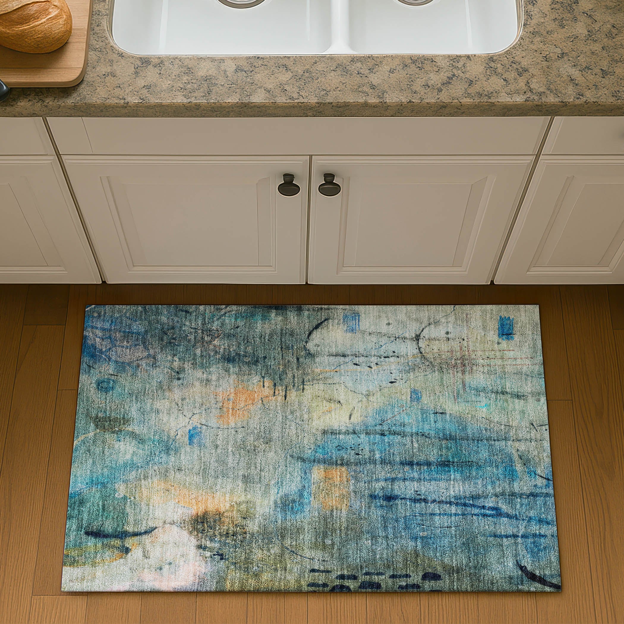 Cusco Machine Washable Transitional Teal Rug 1'8" x 2'6" #shape_Rectangle