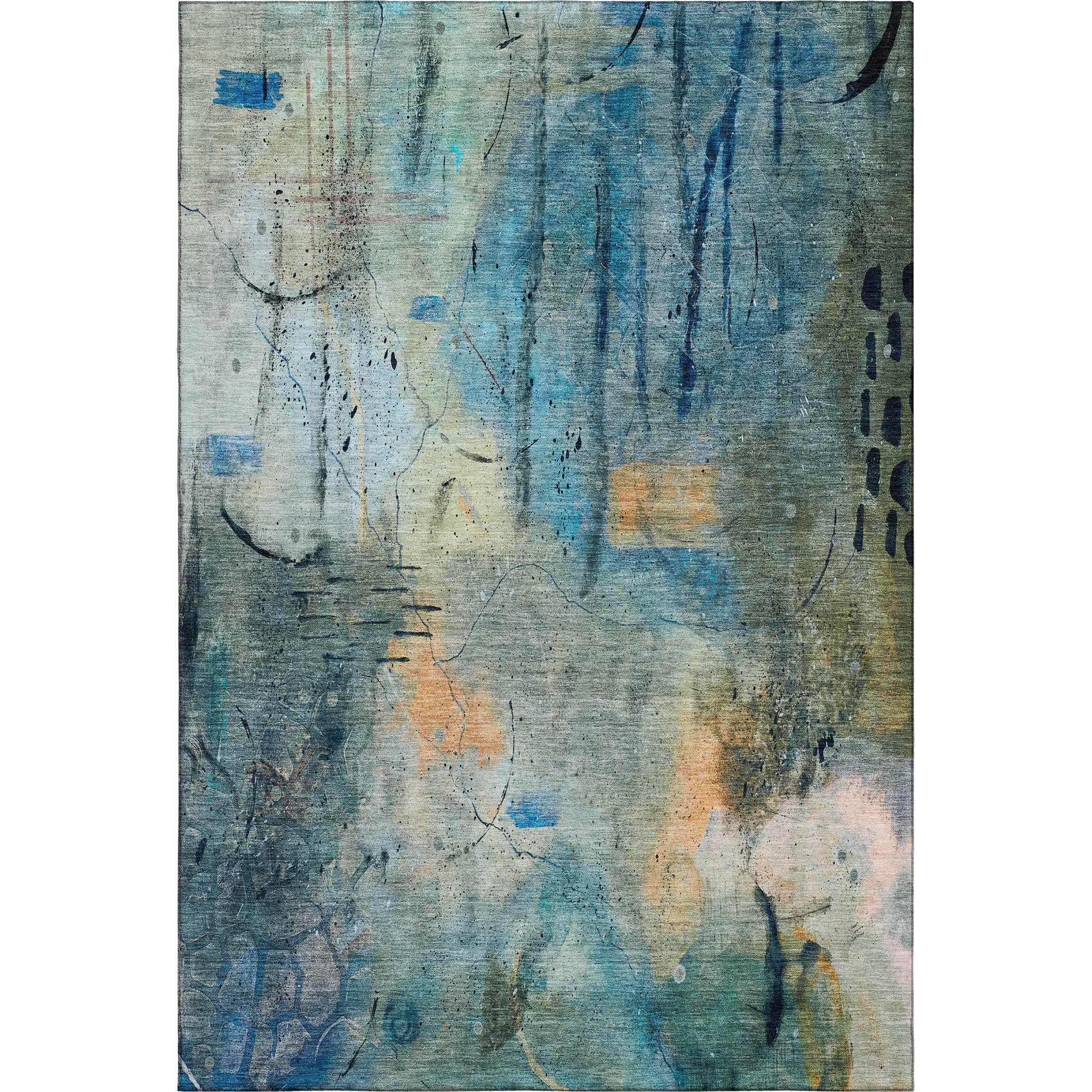 Cusco Machine Washable Transitional Teal Rug 2'6" x 3'10" #shape_Rectangle