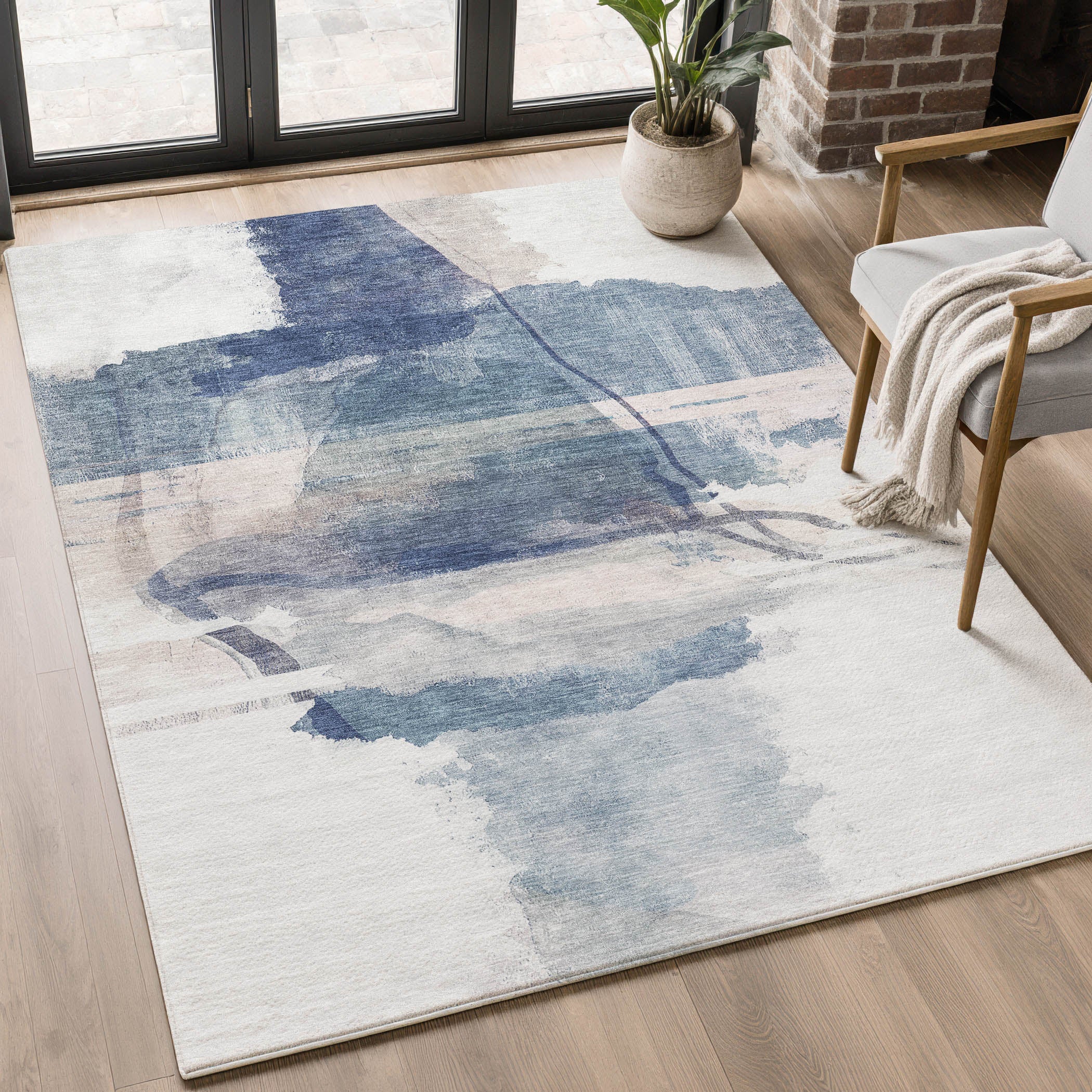 Sarajevo Machine Washable Transitional Blue Rug 2'6" x 3'10" #shape_Rectangle