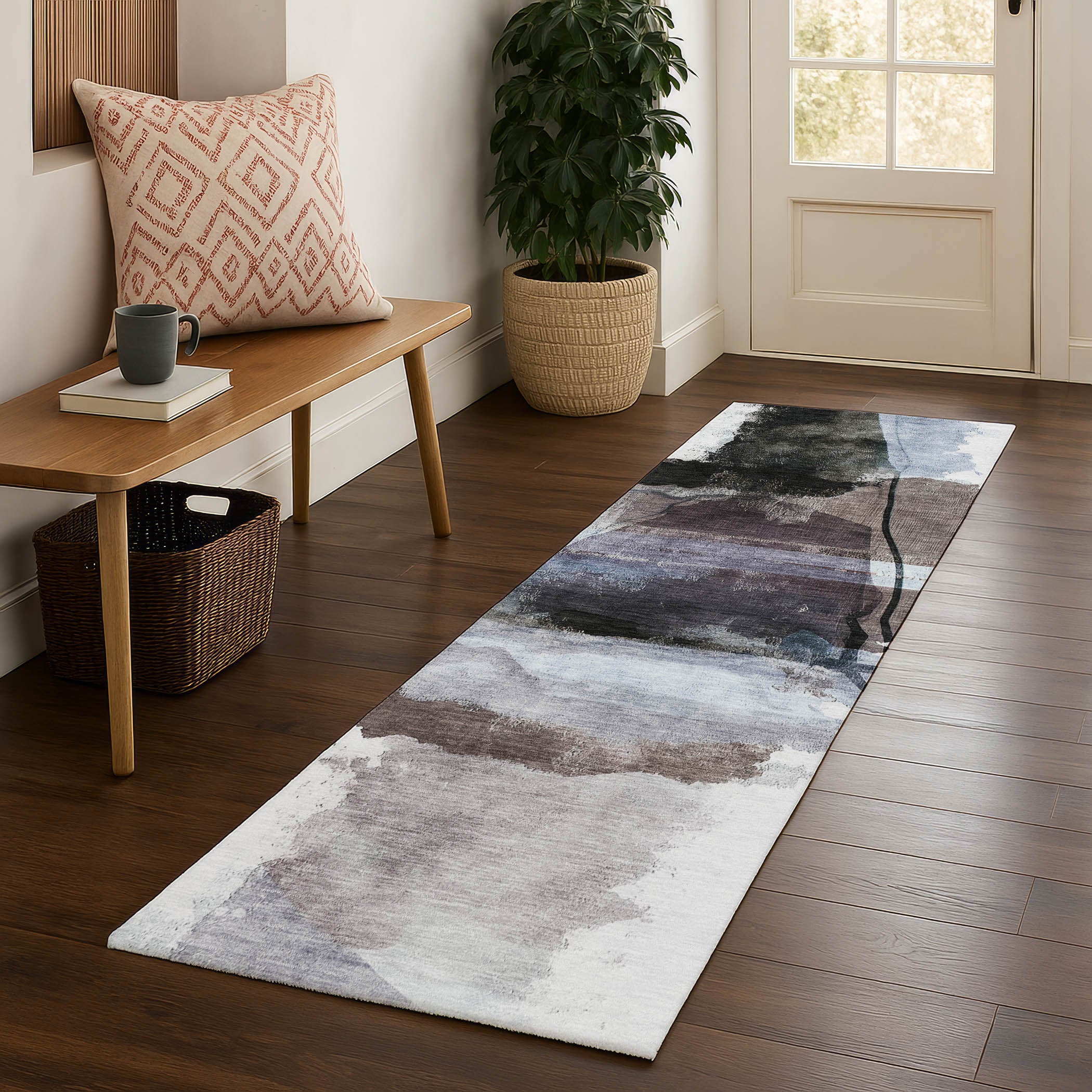 Sarajevo Machine Washable Transitional Brown Rug 2'3" x 7'6" #shape_Runner