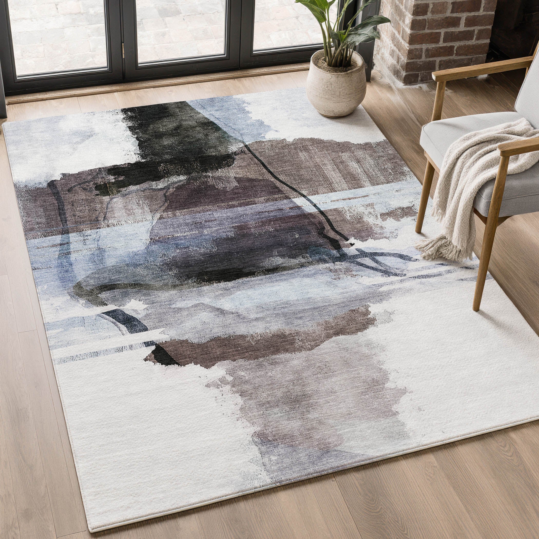 Sarajevo Machine Washable Transitional Brown Rug 2'6" x 3'10" #shape_Rectangle