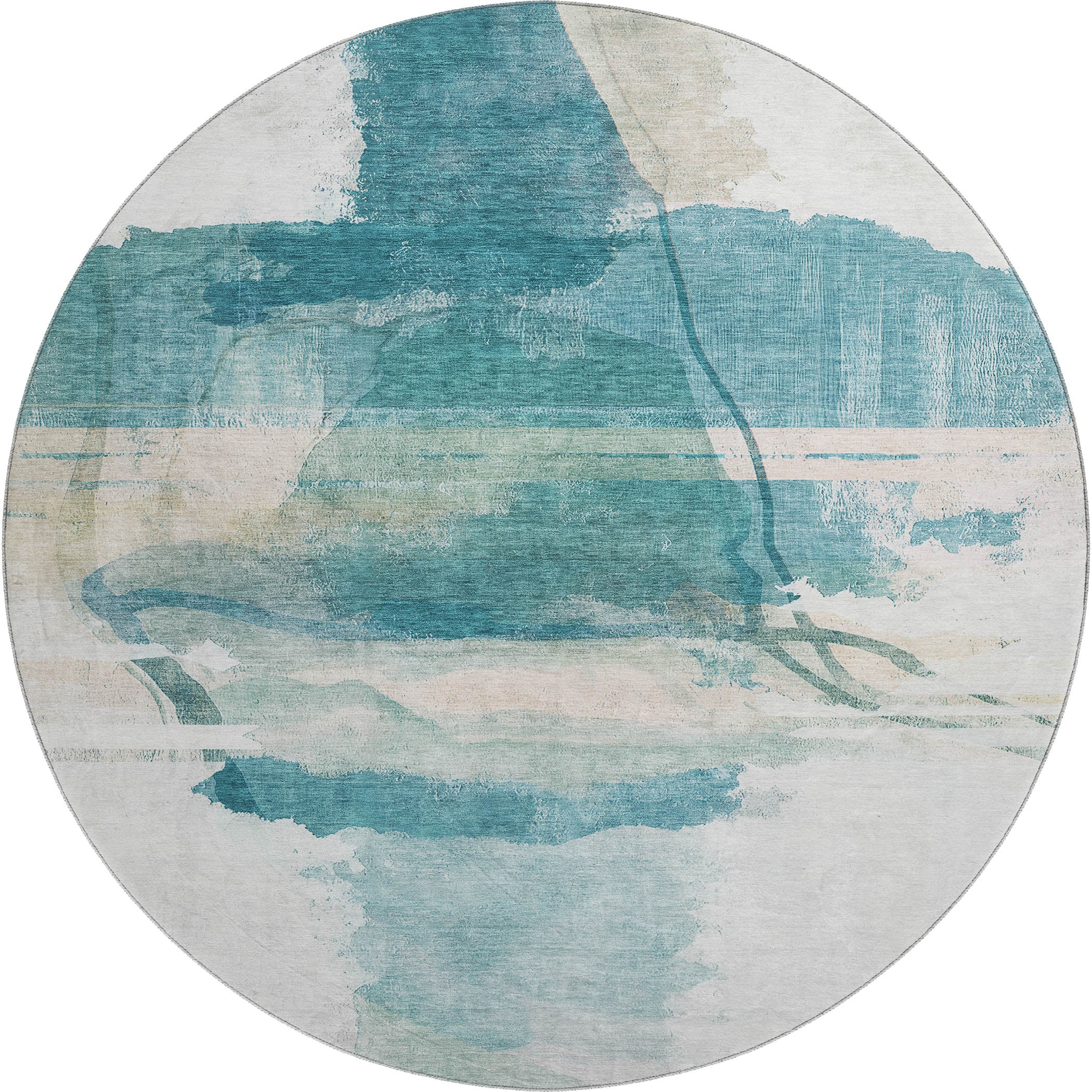 Sarajevo Machine Washable Transitional Teal Rug 8' x 8' #shape_Round