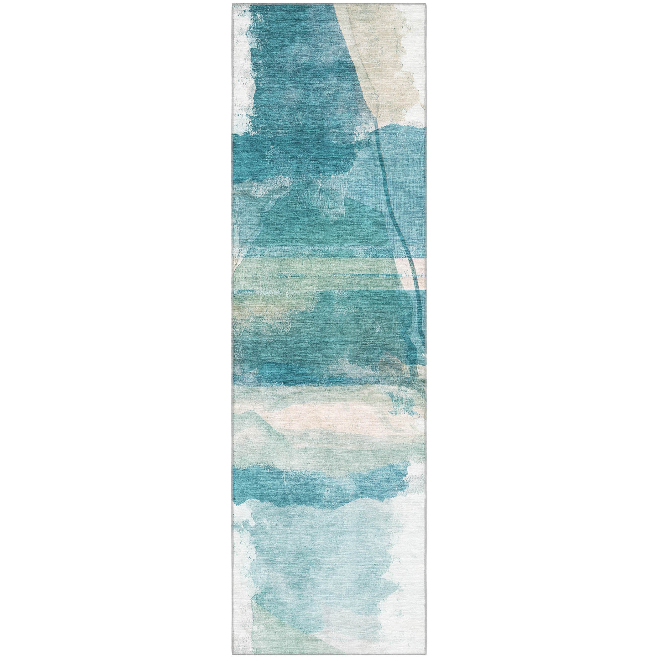 Sarajevo Machine Washable Transitional Teal Rug 2'3" x 7'6" #shape_Runner