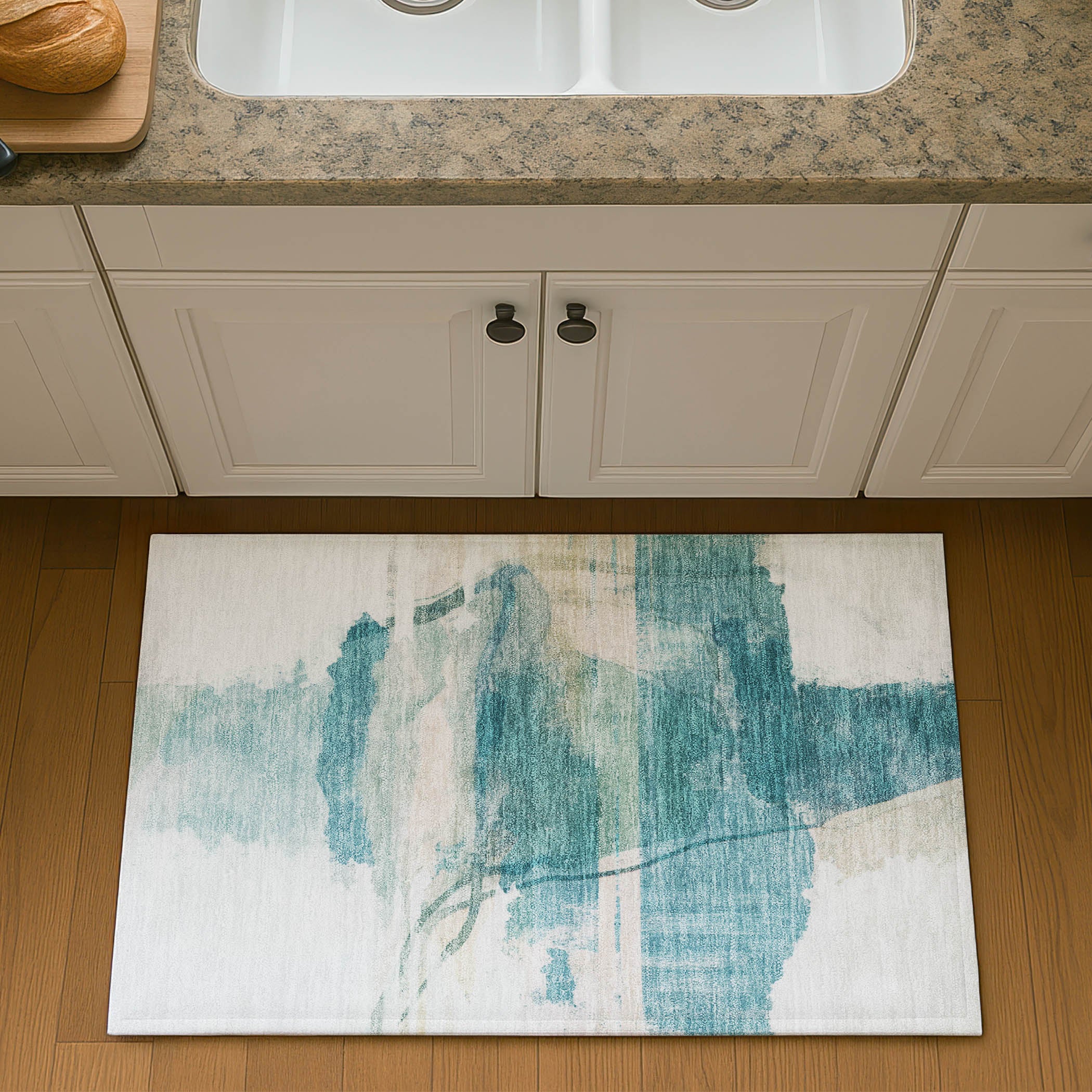 Sarajevo Machine Washable Transitional Teal Rug 1'8" x 2'6" #shape_Rectangle
