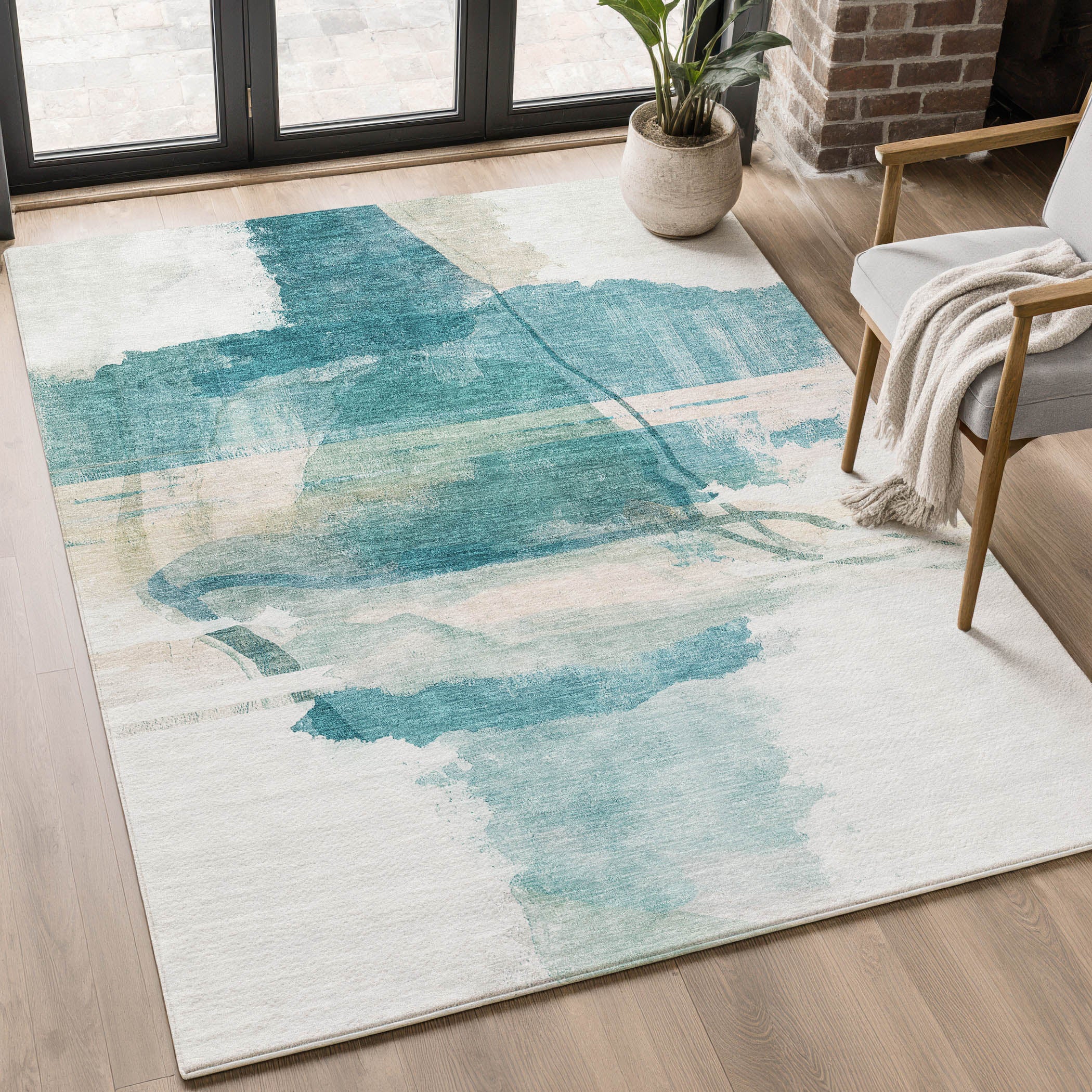 Sarajevo Machine Washable Transitional Teal Rug 2'6" x 3'10" #shape_Rectangle