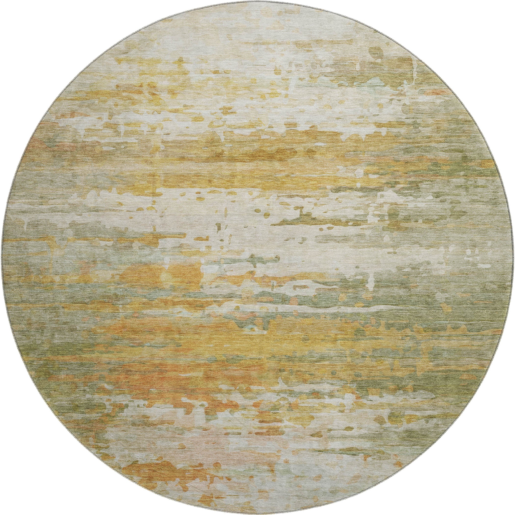 Sarajevo Machine Washable Transitional Aloe Green Rug 8' x 8' #shape_Round