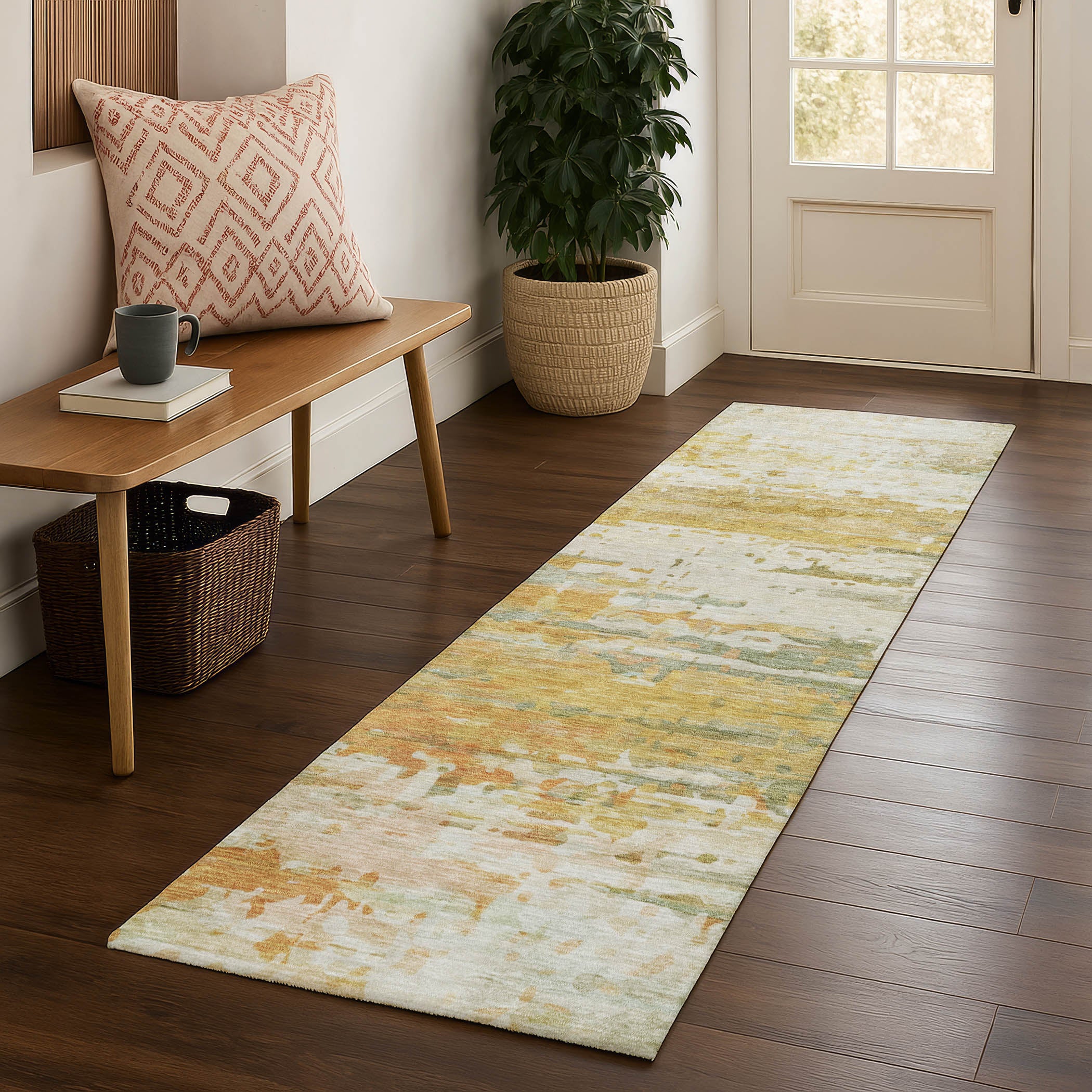 Sarajevo Machine Washable Transitional Aloe Green Rug 2'3" x 7'6" #shape_Runner