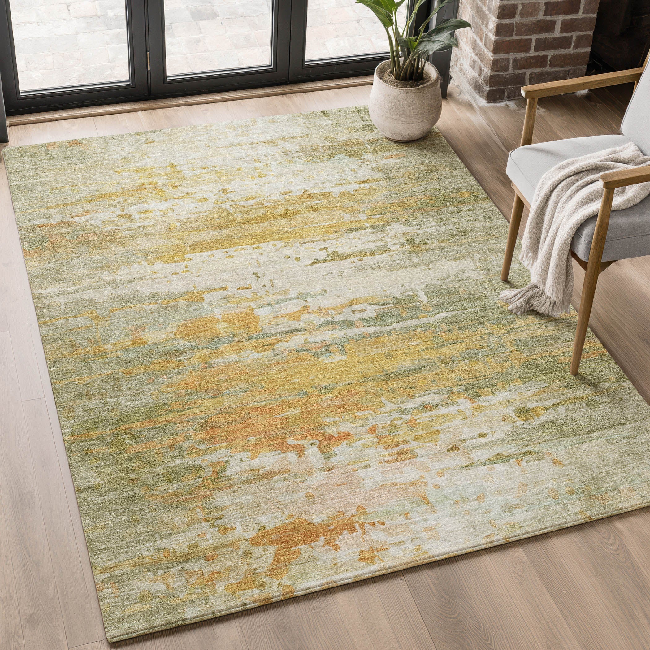 Sarajevo Machine Washable Transitional Aloe Green Rug 2'6" x 3'10" #shape_Rectangle