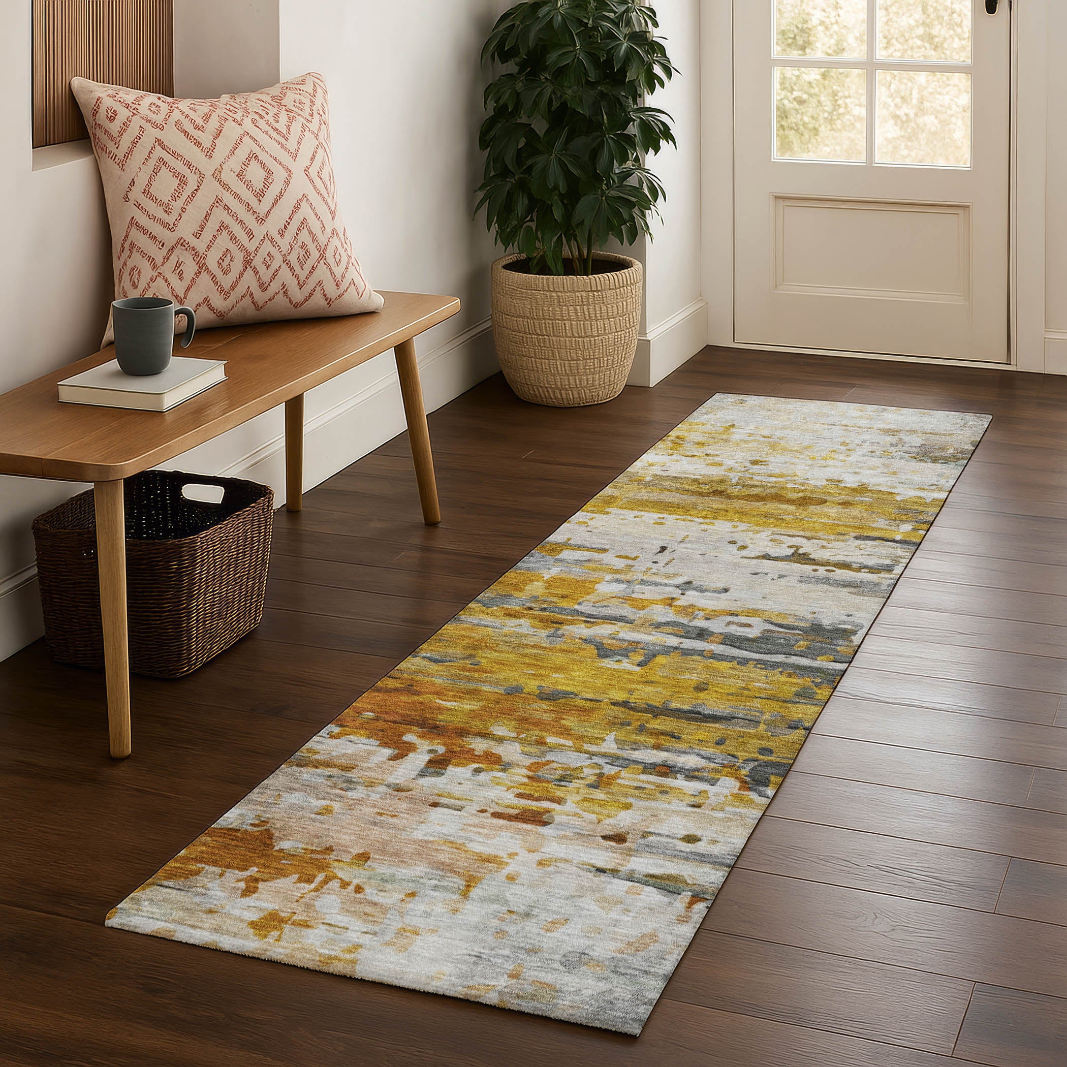 Sarajevo Machine Washable Transitional Copper Orange Rug 2'3" x 7'6" #shape_Runner
