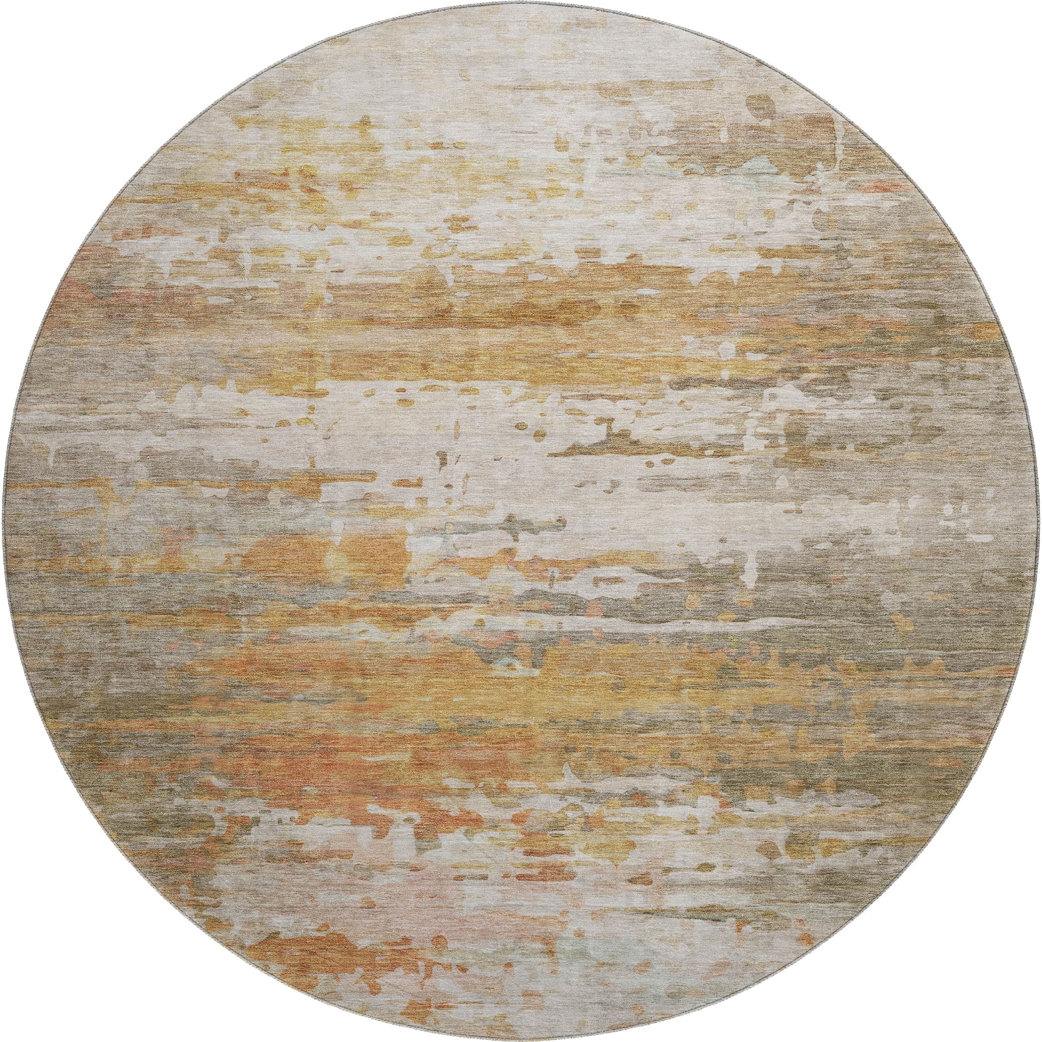 Sarajevo Machine Washable Transitional Khaki Brown Rug 8' x 8' #shape_Round