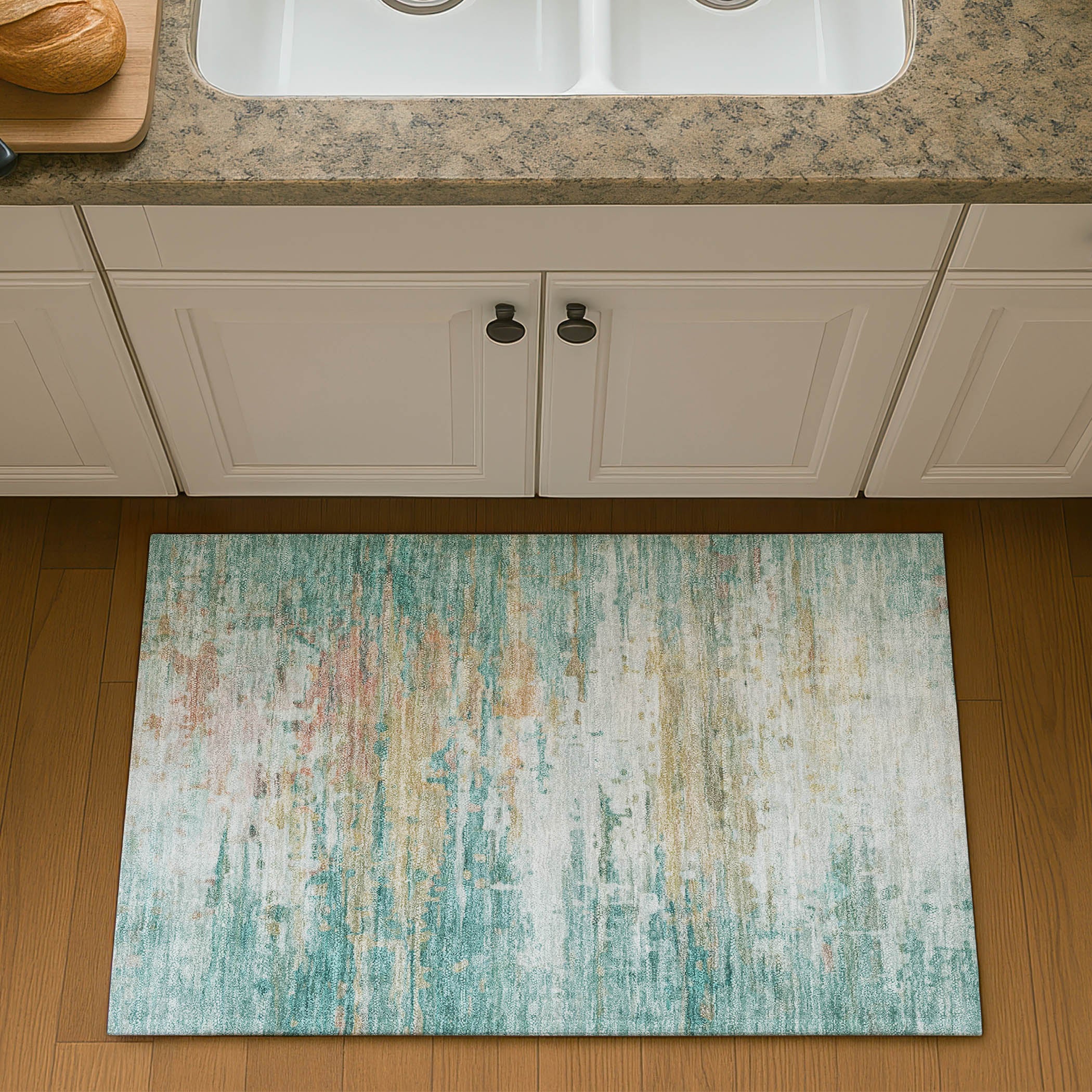 Sarajevo Machine Washable Transitional Teal Rug 1'8" x 2'6" #shape_Rectangle