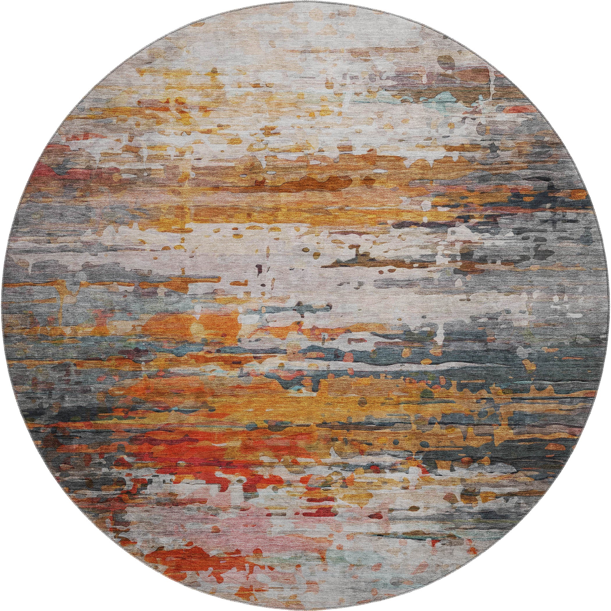 Sarajevo Machine Washable Transitional Terracotta Orange Rug 8' x 8' #shape_Round