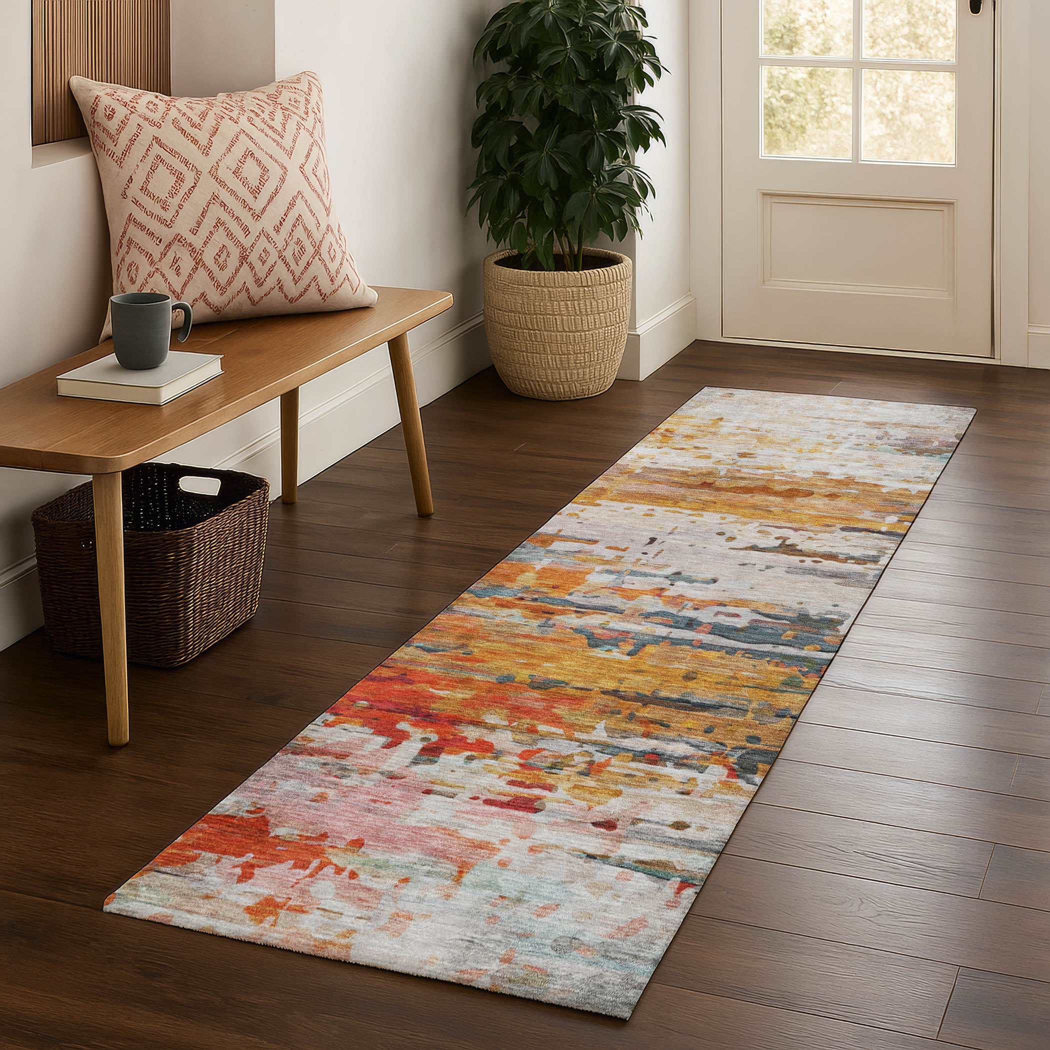 Sarajevo Machine Washable Transitional Terracotta Orange Rug 2'3" x 7'6" #shape_Runner