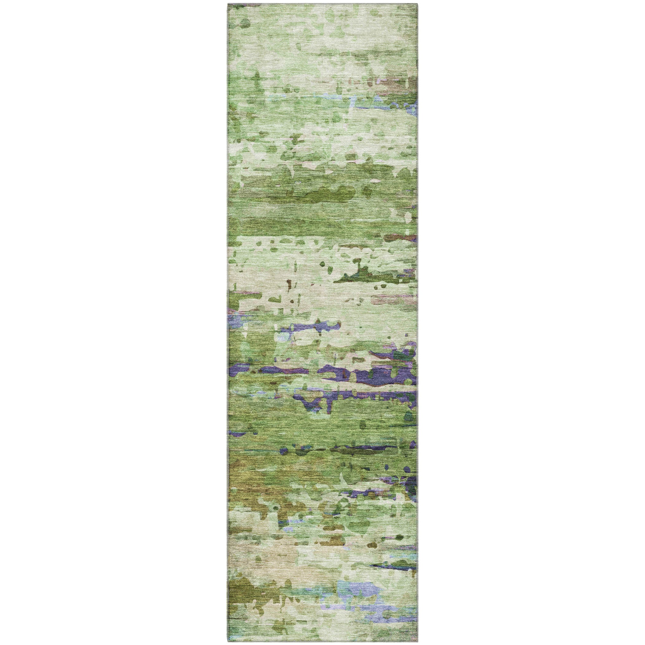 Oaxaca Machine Washable Transitional Green Rug 2'3" x 7'6" #shape_Runner