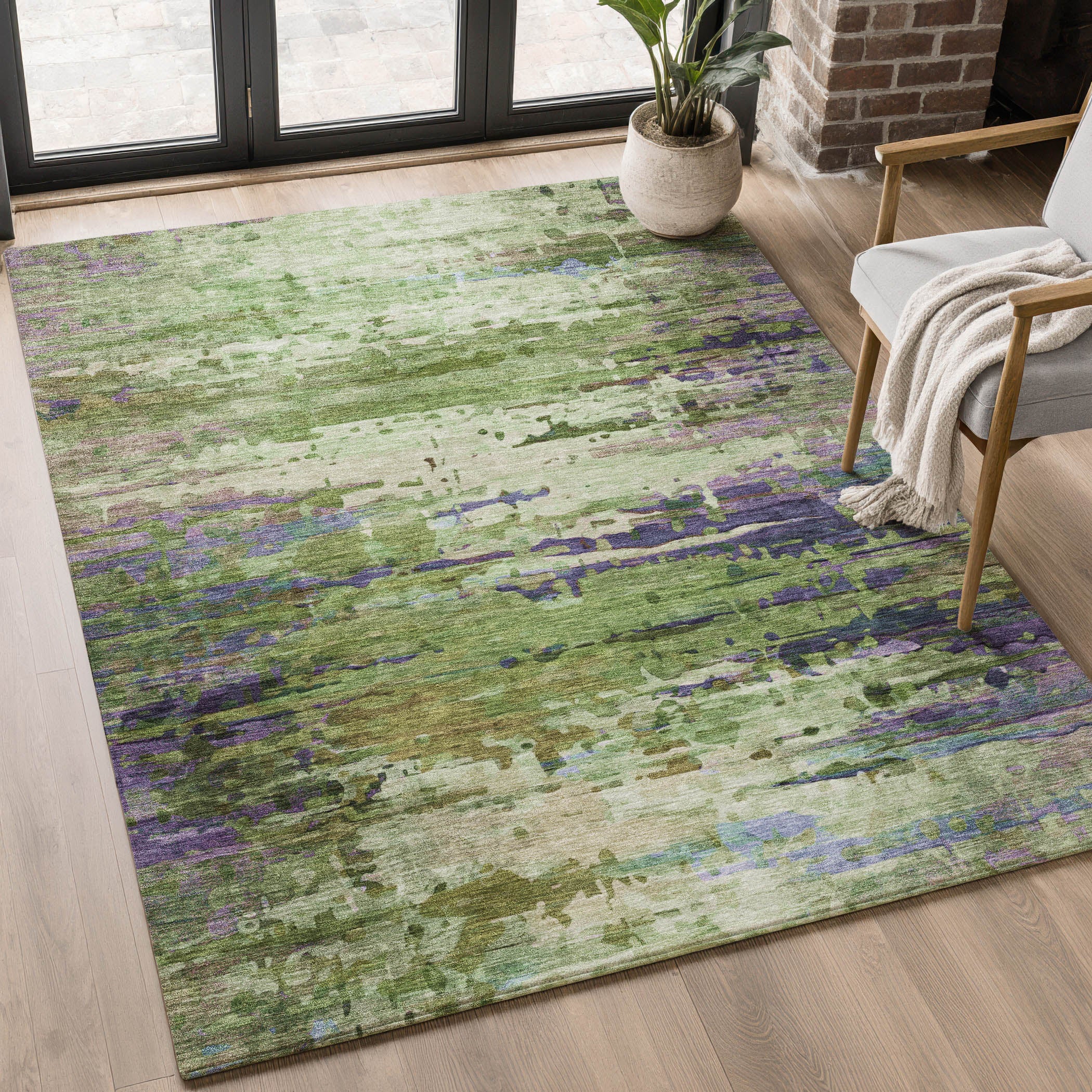 Oaxaca Machine Washable Transitional Green Rug 2'6" x 3'10" #shape_Rectangle