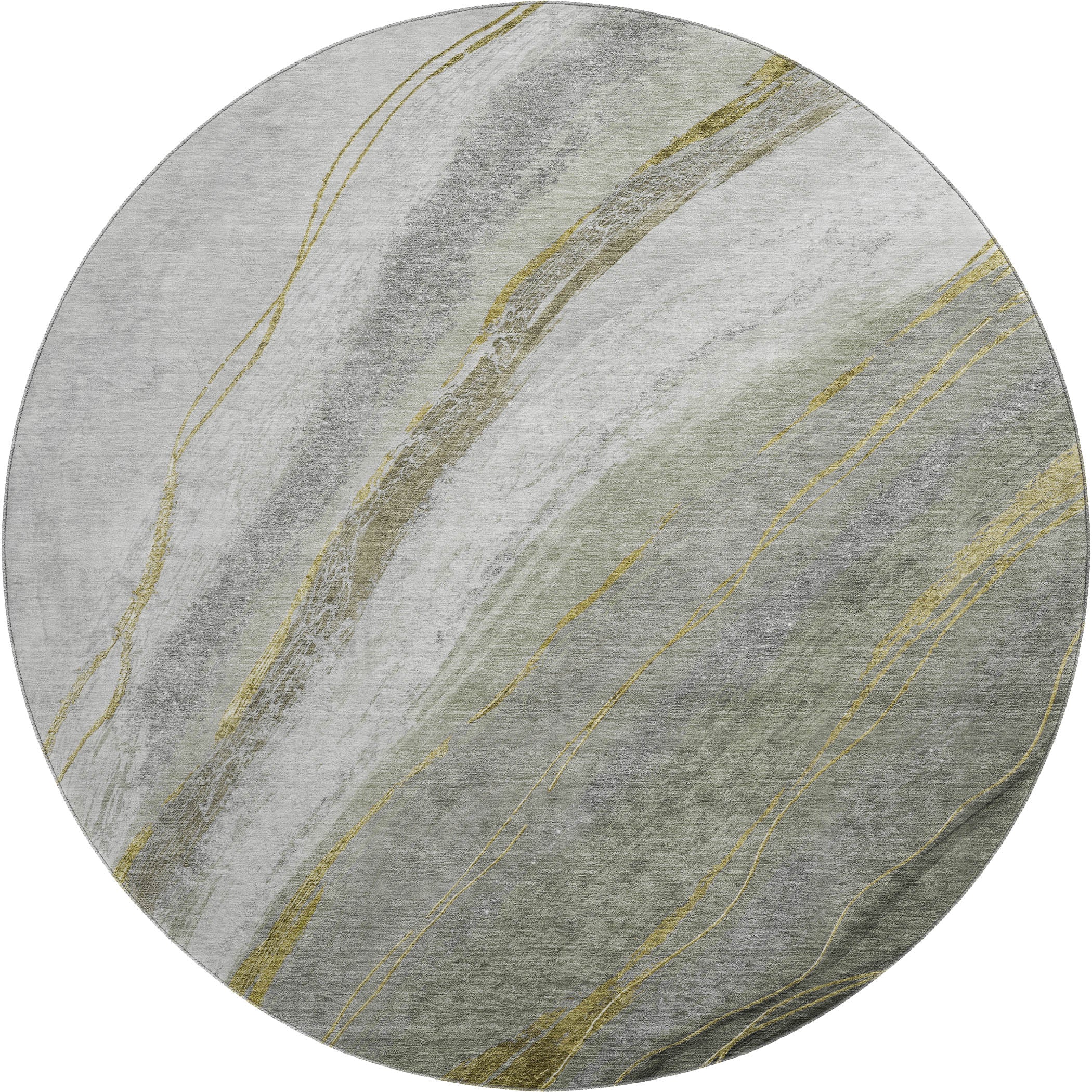 Kyoto Machine Washable Transitional Aloe Green Rug 8' x 8' #shape_Round
