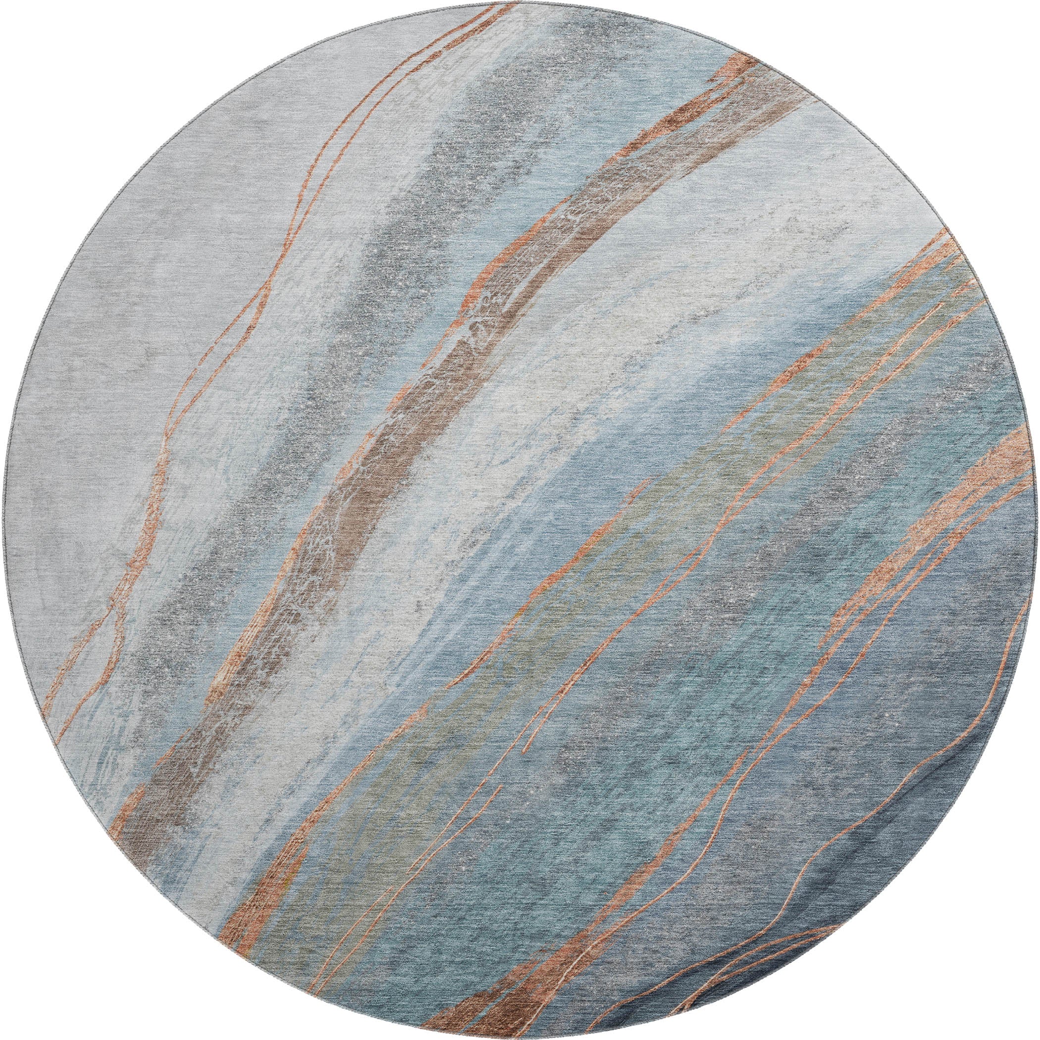 Kyoto Machine Washable Transitional Blue Rug 8' x 8' #shape_Round