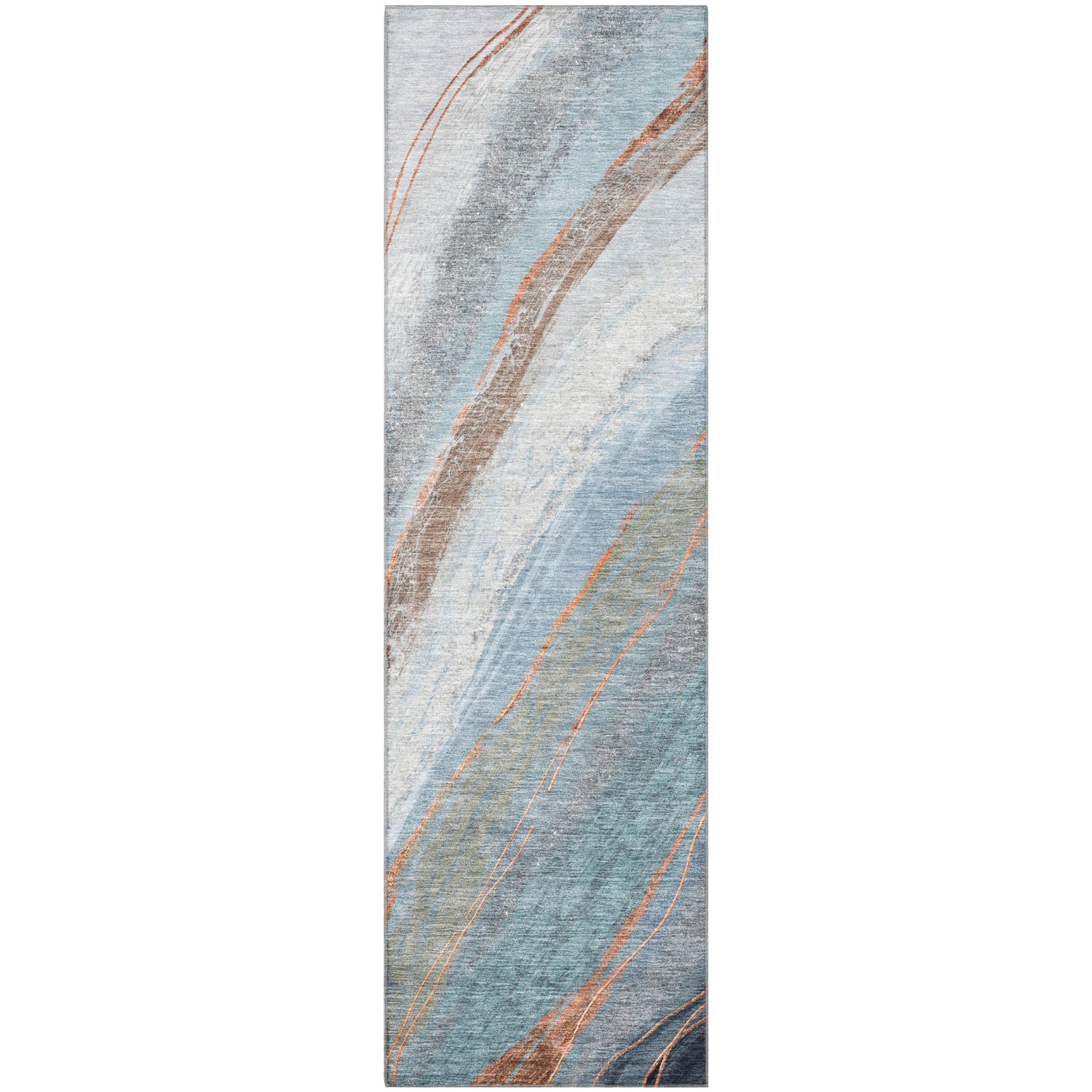 Kyoto Machine Washable Transitional Blue Rug 2'3" x 7'6" #shape_Runner