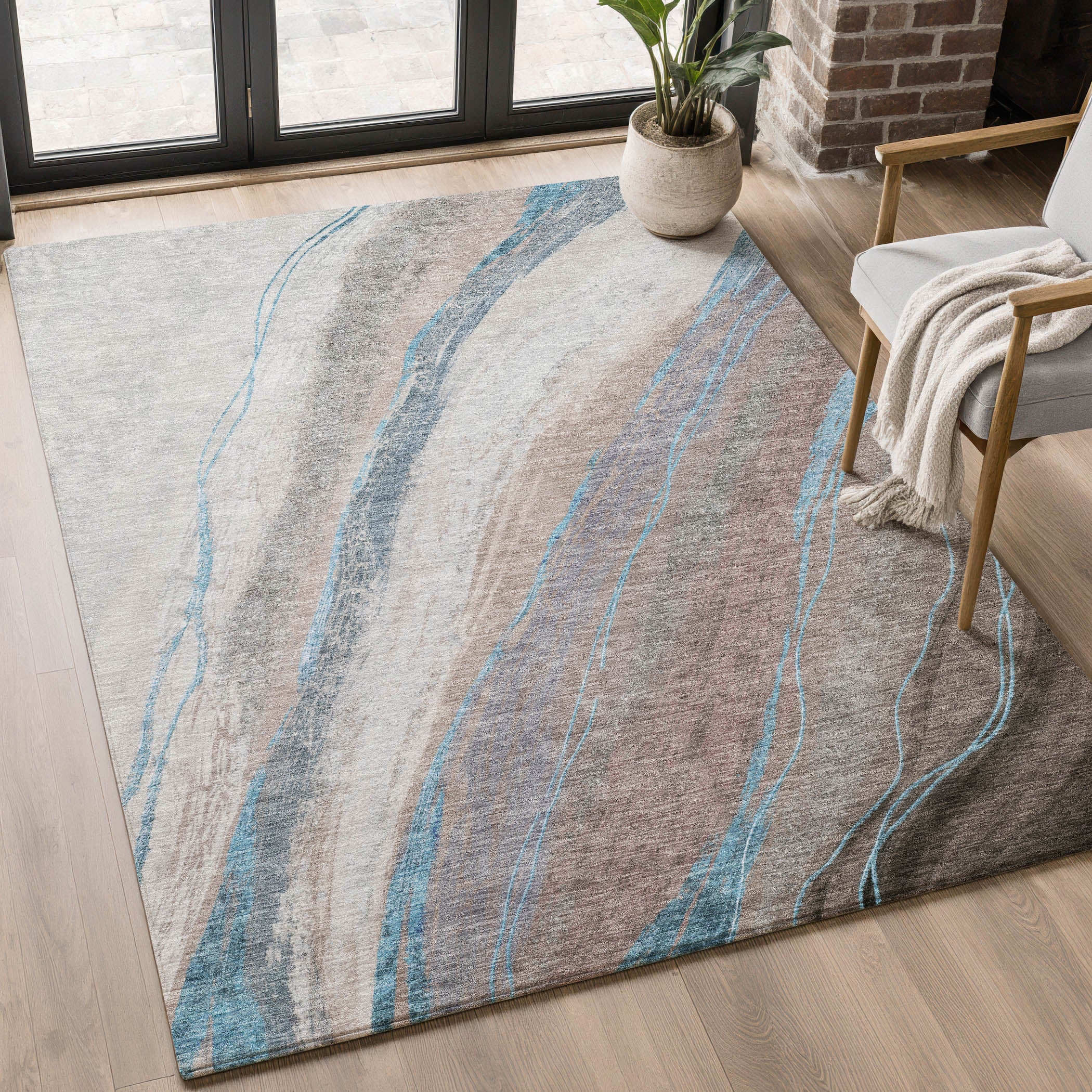 Kyoto Machine Washable Transitional Brown Rug 2'6" x 3'10" #shape_Rectangle