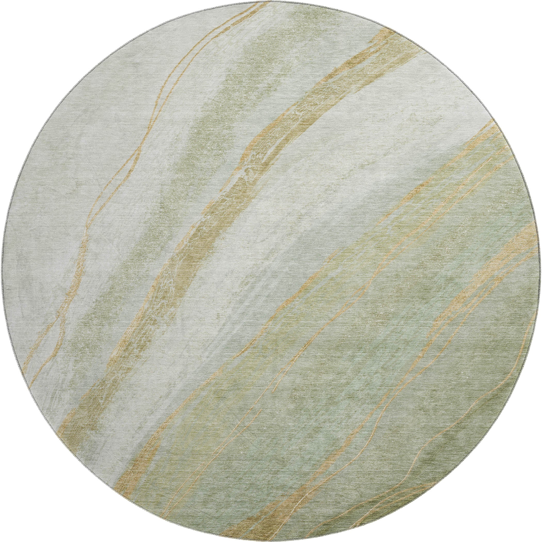 Kyoto Machine Washable Transitional Sage Green Rug 8' x 8' #shape_Round