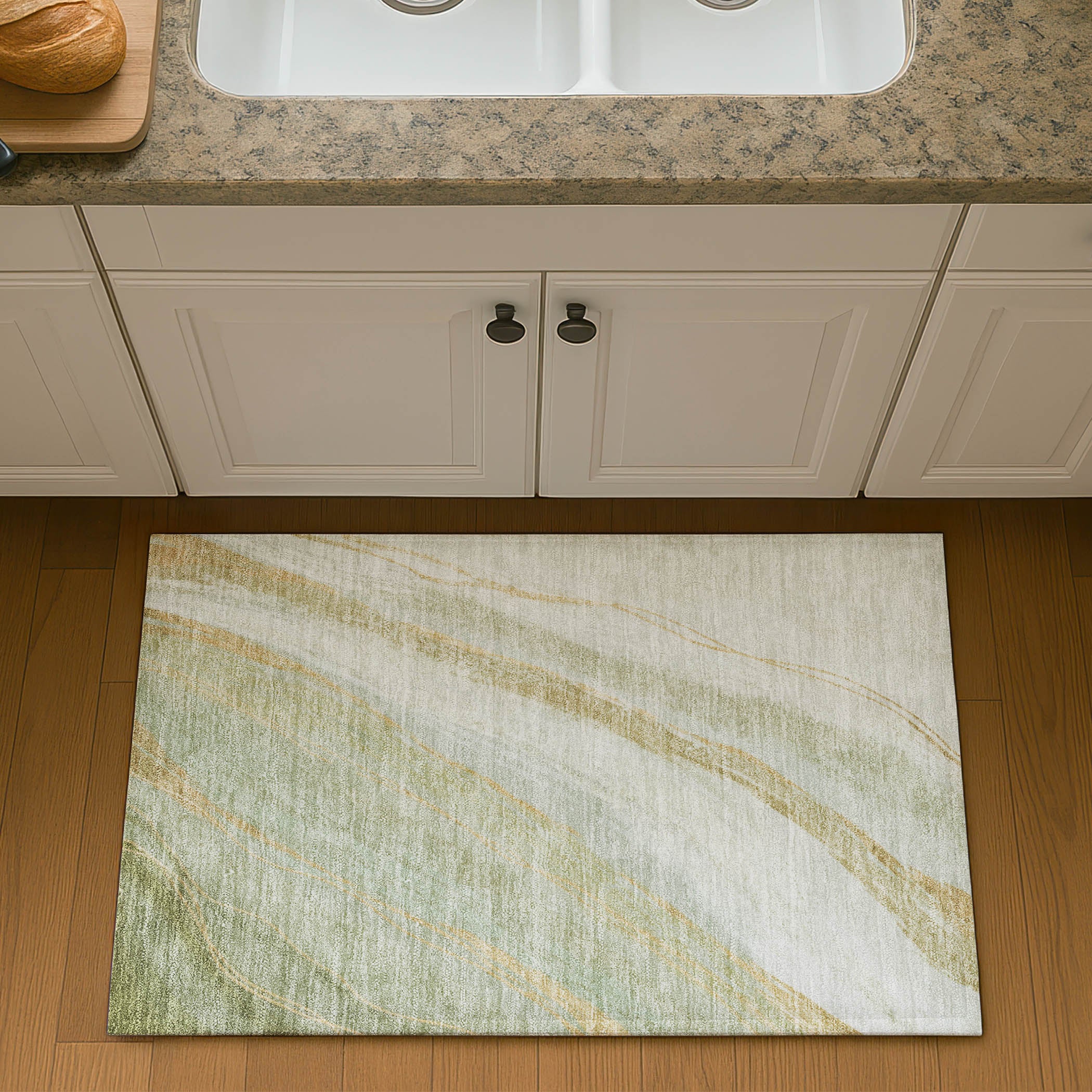 Kyoto Machine Washable Transitional Sage Green Rug 1'8" x 2'6" #shape_Rectangle