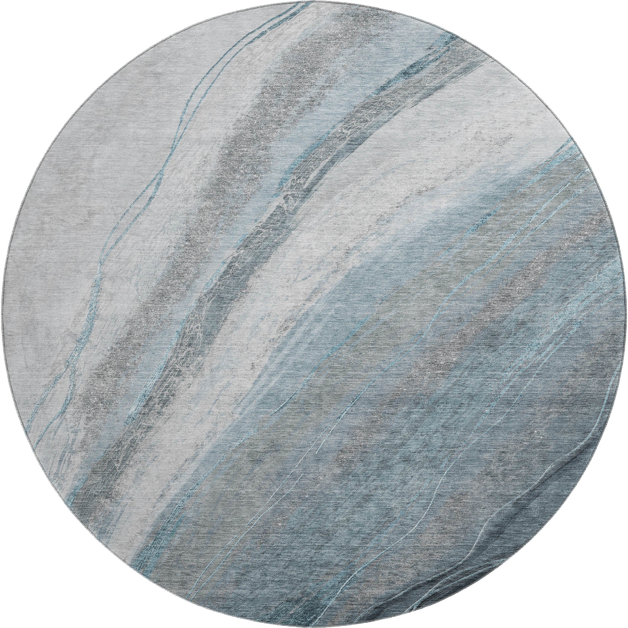 Kyoto Machine Washable Transitional Teal Rug 8' x 8' #shape_Round
