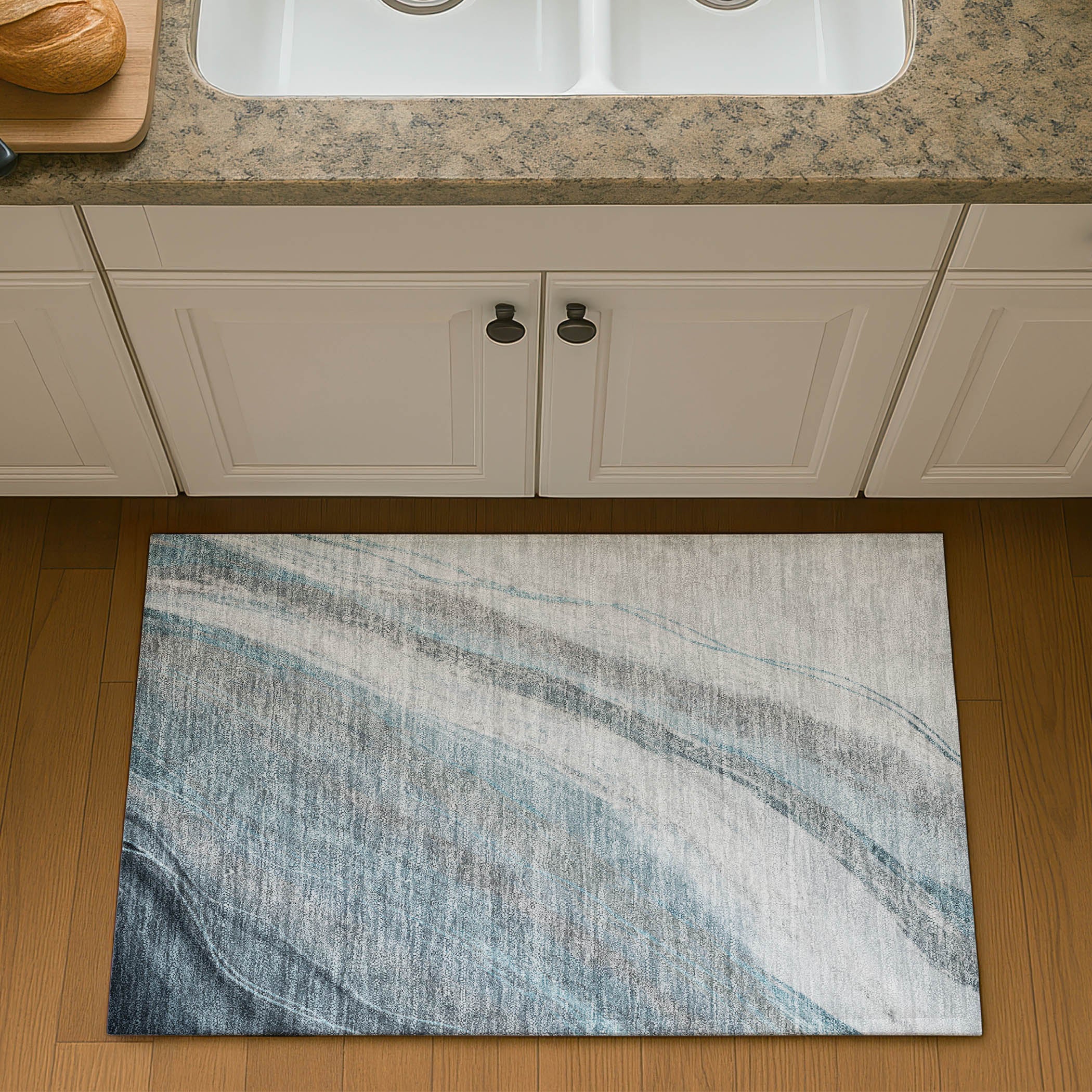 Kyoto Machine Washable Transitional Teal Rug 1'8" x 2'6" #shape_Rectangle