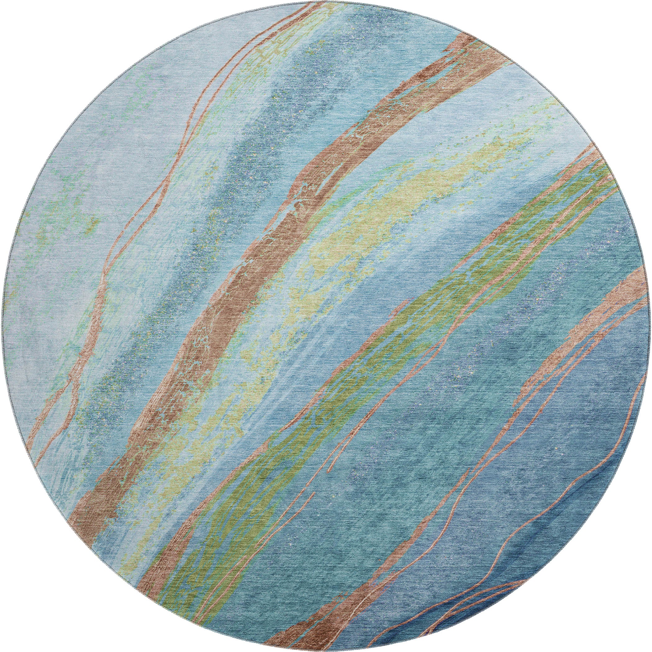 Florence Machine Washable Transitional Blue Rug 8' x 8' #shape_Round