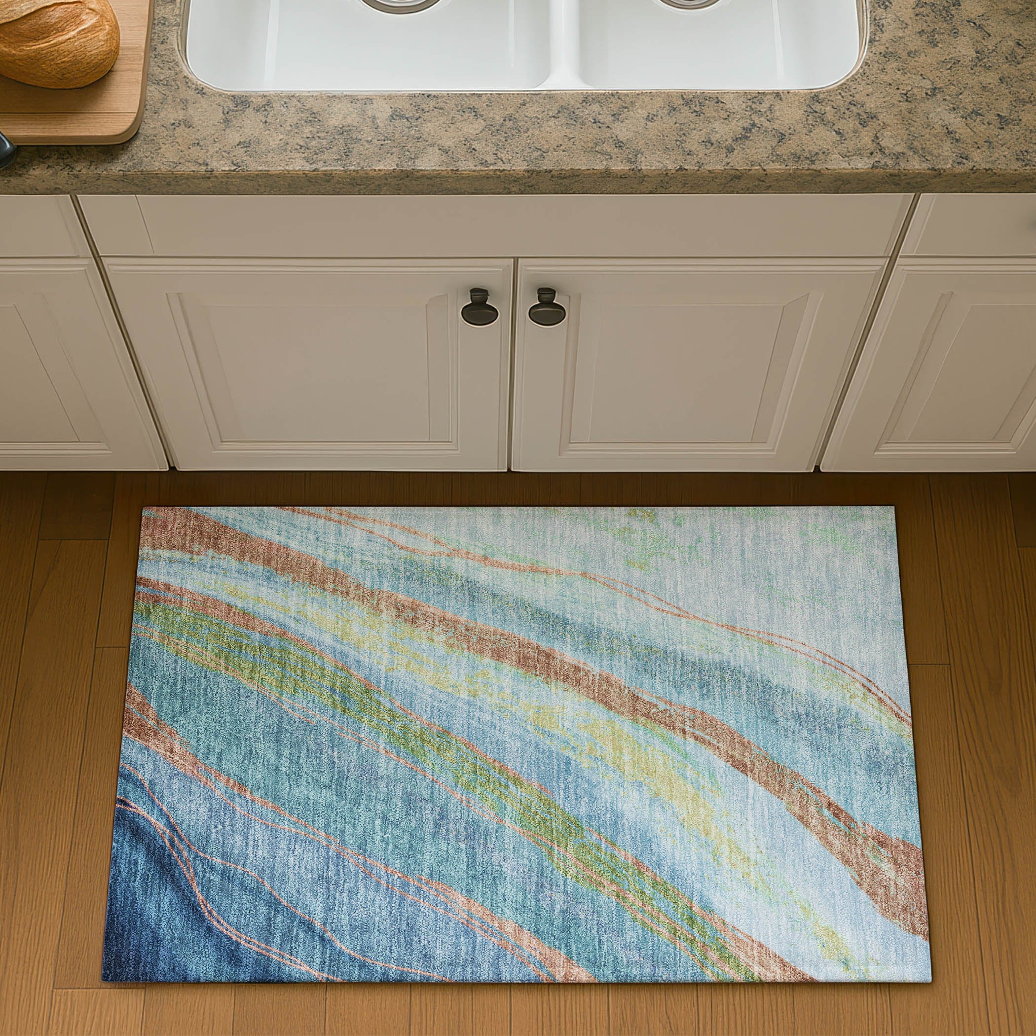 Florence Machine Washable Transitional Blue Rug 1'8" x 2'6" #shape_Rectangle