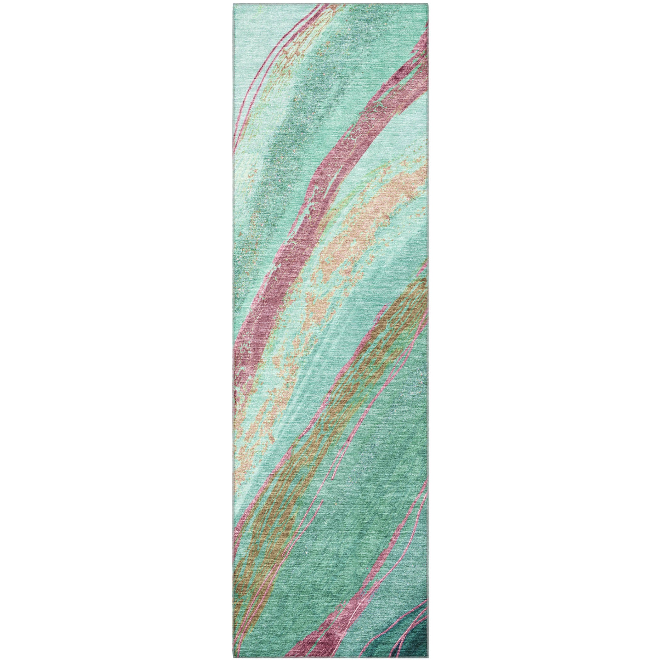 Florence Machine Washable Transitional Green Rug 2'3" x 7'6" #shape_Runner