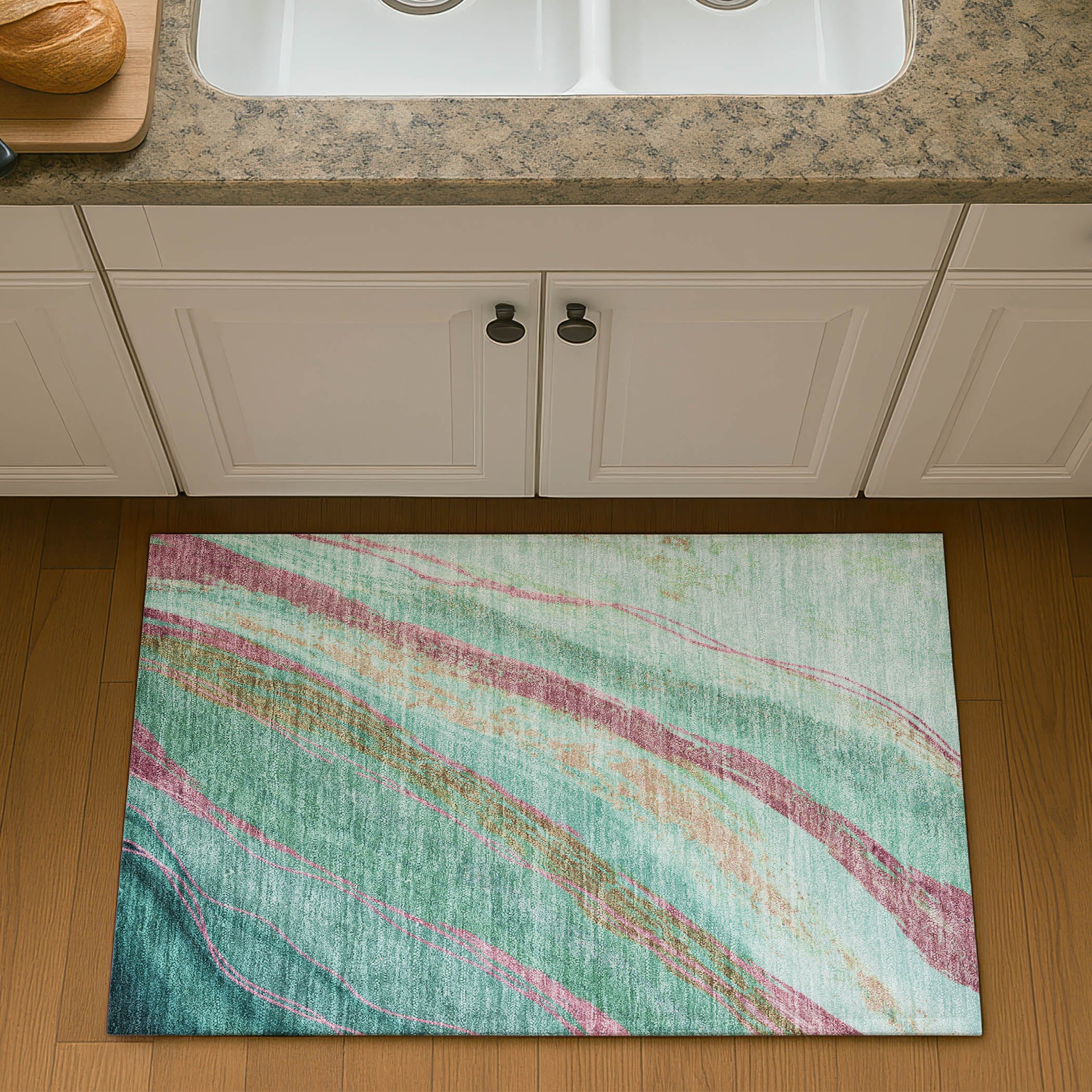 Florence Machine Washable Transitional Green Rug 1'8" x 2'6" #shape_Rectangle