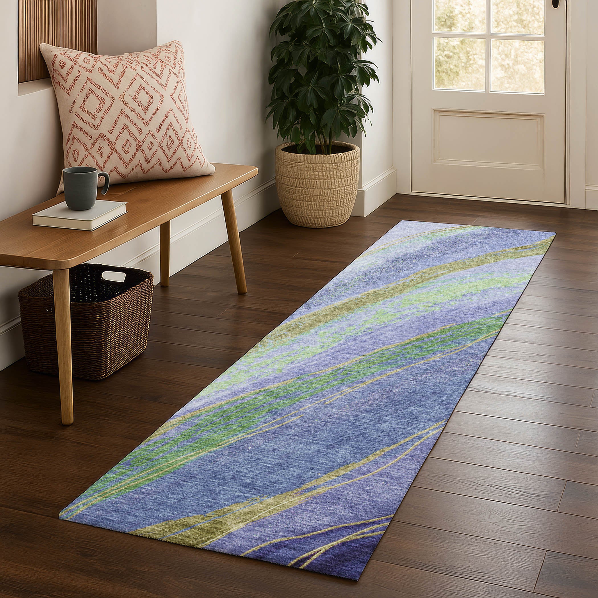 Florence Machine Washable Transitional Purple Rug 2'3" x 7'6" #shape_Runner