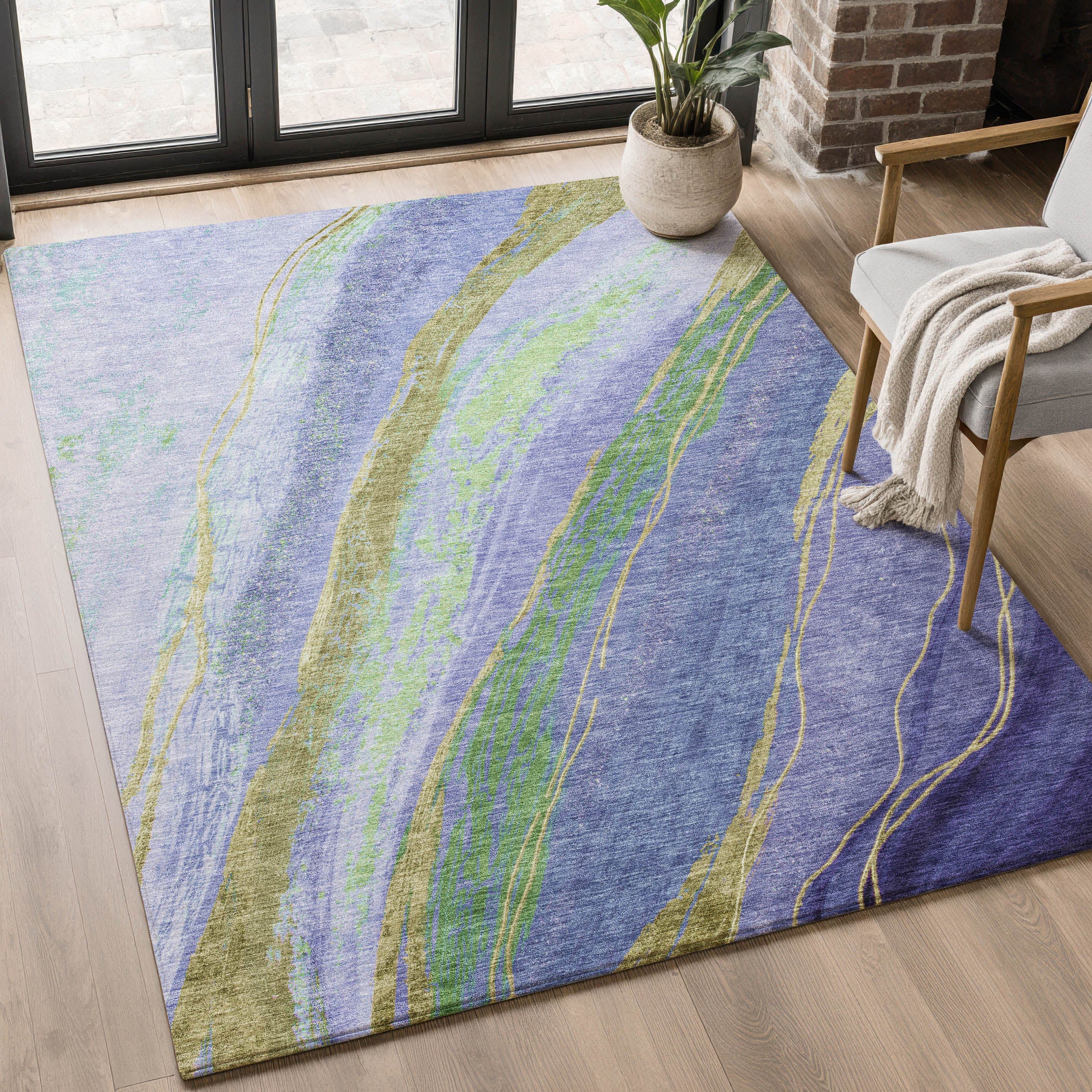 Florence Machine Washable Transitional Purple Rug 2'6" x 3'10" #shape_Rectangle