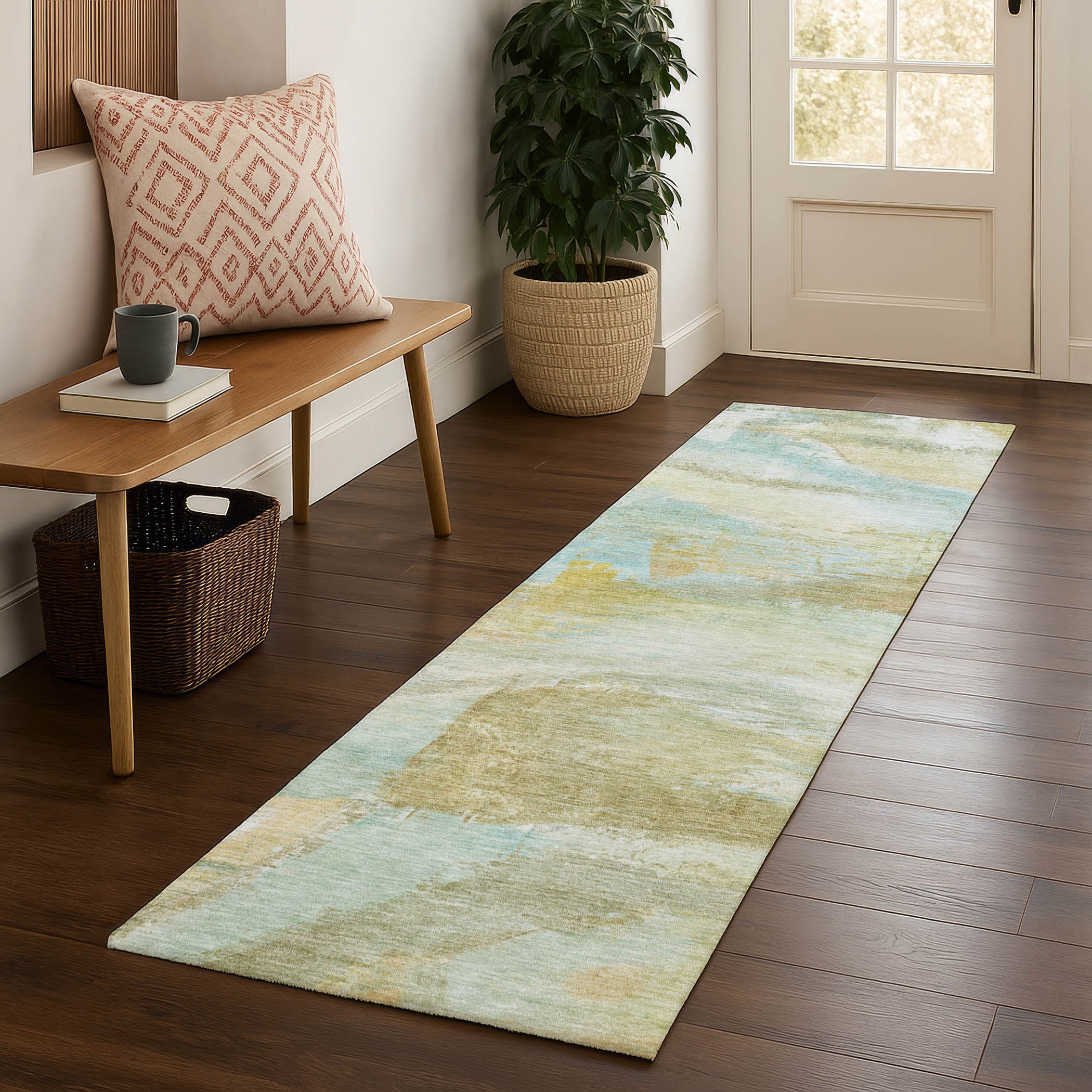 Lima Machine Washable Transitional Beige Brown Rug 2'3" x 7'6" #shape_Runner