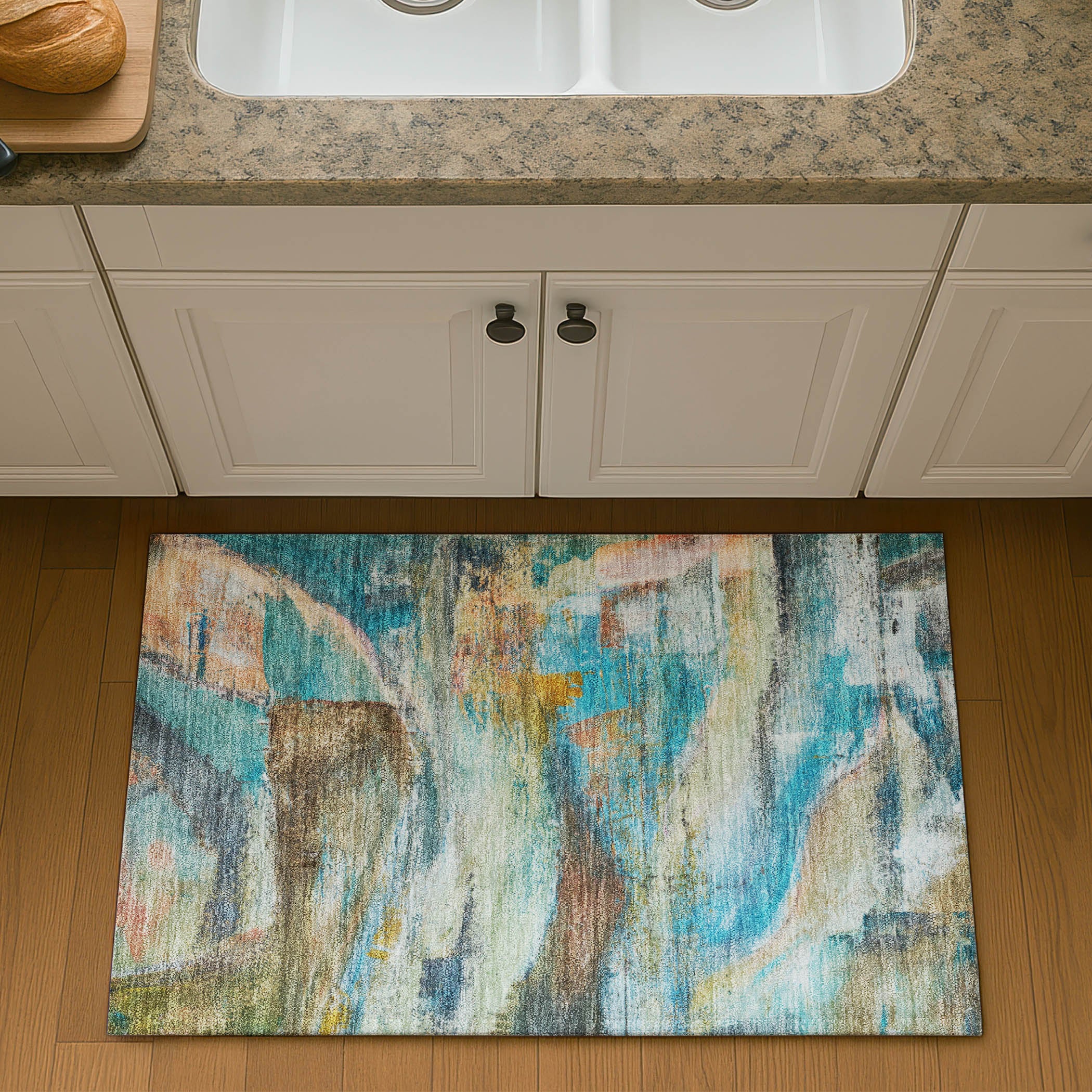 Lima Machine Washable Transitional Teal Rug 1'8" x 2'6" #shape_Rectangle