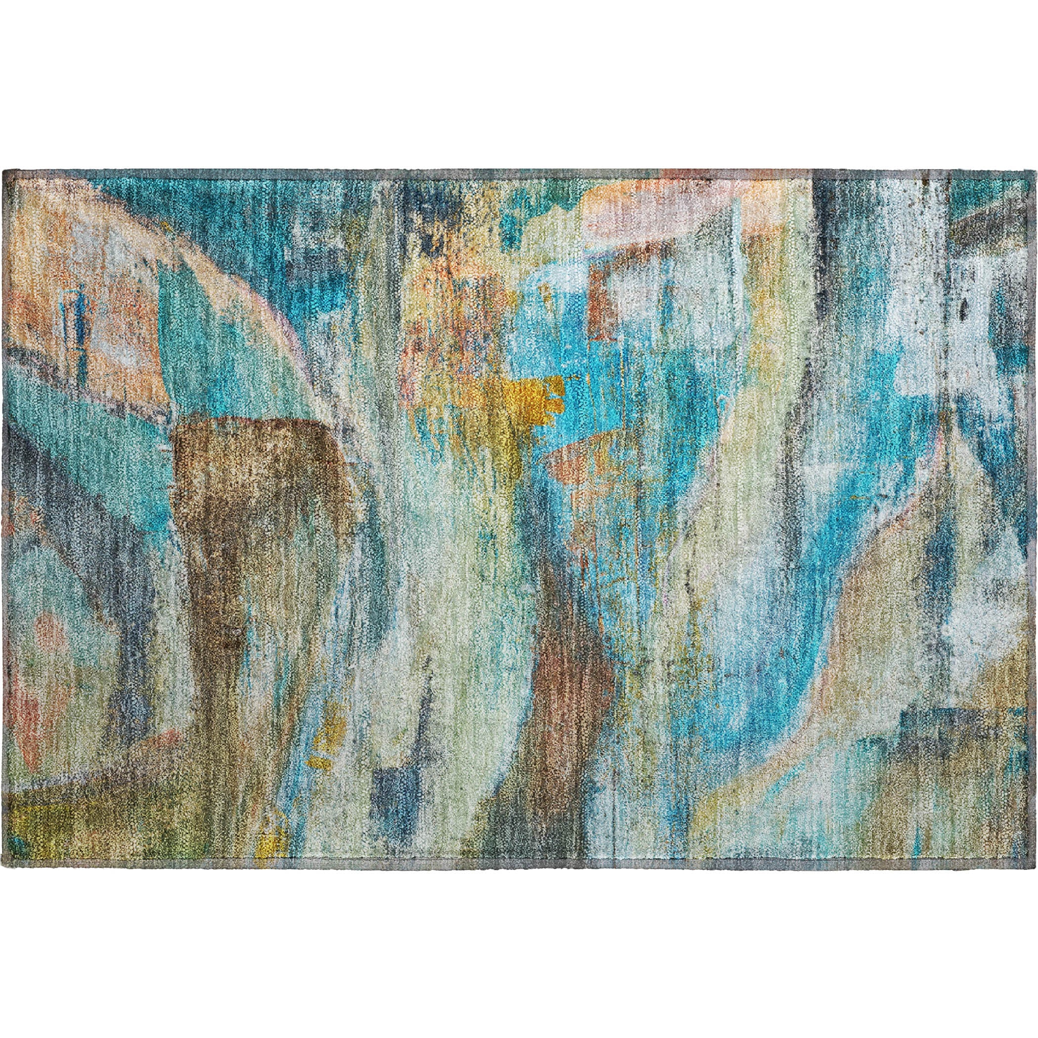 Lima Machine Washable Transitional Teal Rug 1'8" x 2'6" #shape_Rectangle