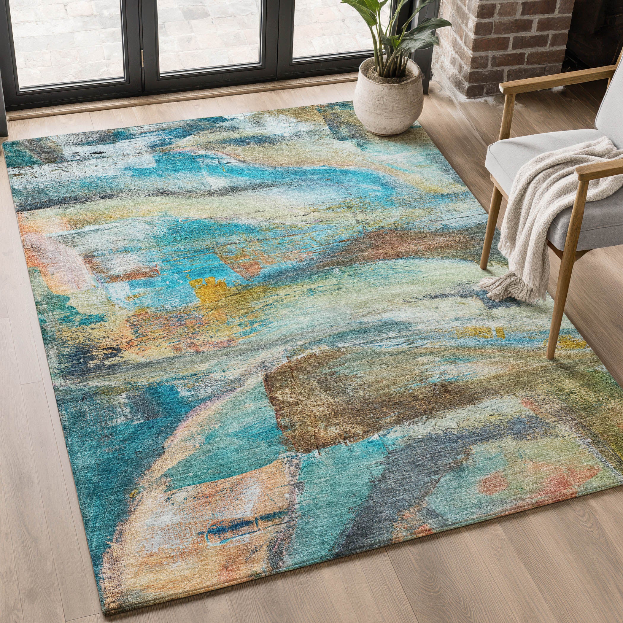 Lima Machine Washable Transitional Teal Rug 2'6" x 3'10" #shape_Rectangle