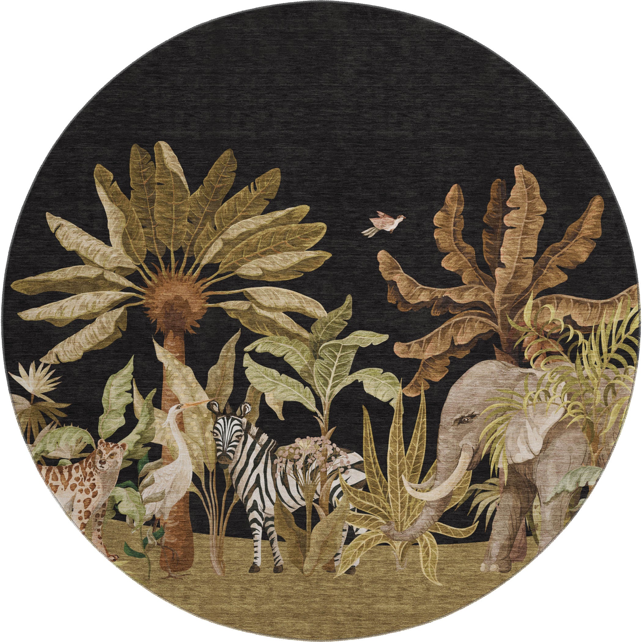 Sarajevo Machine Washable Tropical Midnight Black Rug 8' x 8' #shape_Round
