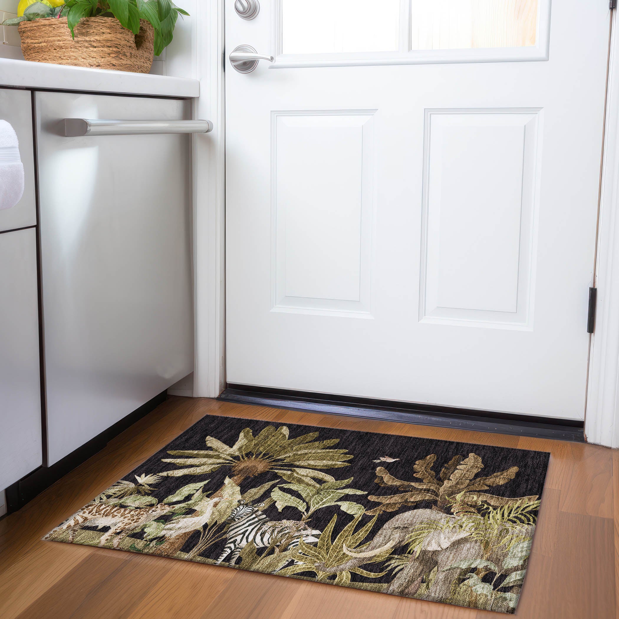 Sarajevo Machine Washable Tropical Midnight Black Rug 1'8" x 2'6" #shape_Rectangle